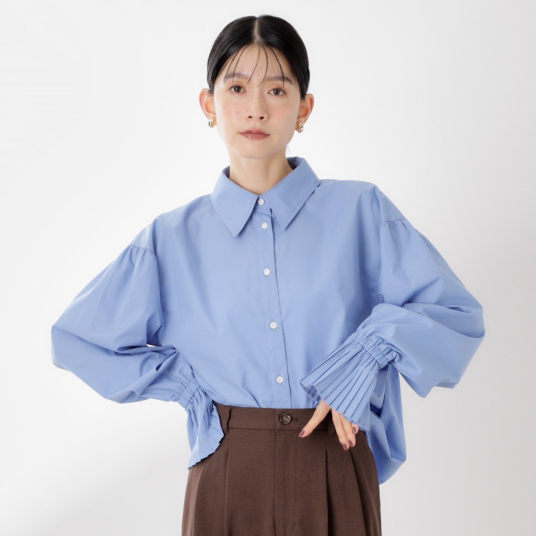 ザ ショップ ティーケー  (ウィメン) THE SHOP TK(Women) 袖プリーツシャツ （ブルー(091)） ブルー(091)