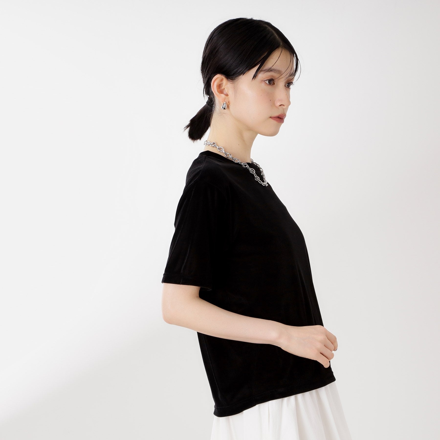 ザ ショップ ティーケー  (ウィメン) THE SHOP TK(Women) シアーベロアTEE （ブラック(019)） ブラック(019)