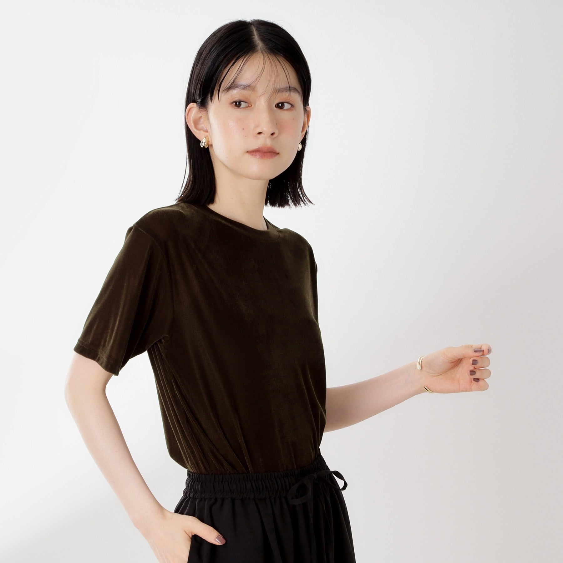ザ ショップ ティーケー  (ウィメン) THE SHOP TK(Women) シアーベロアTEE （ブラック(019)） ブラック(019)