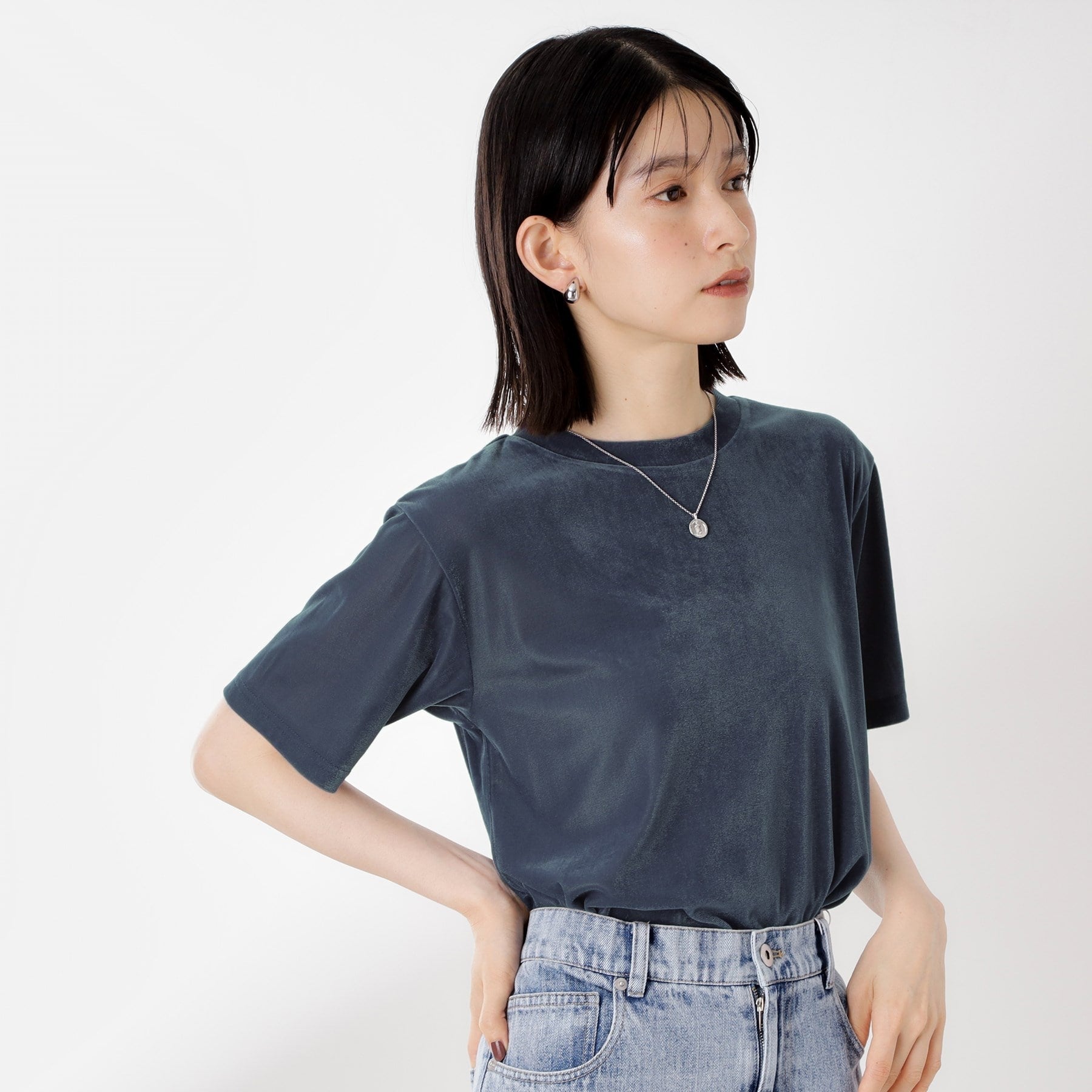ザ ショップ ティーケー  (ウィメン) THE SHOP TK(Women) シアーベロアTEE （ブラック(019)） ブラック(019)