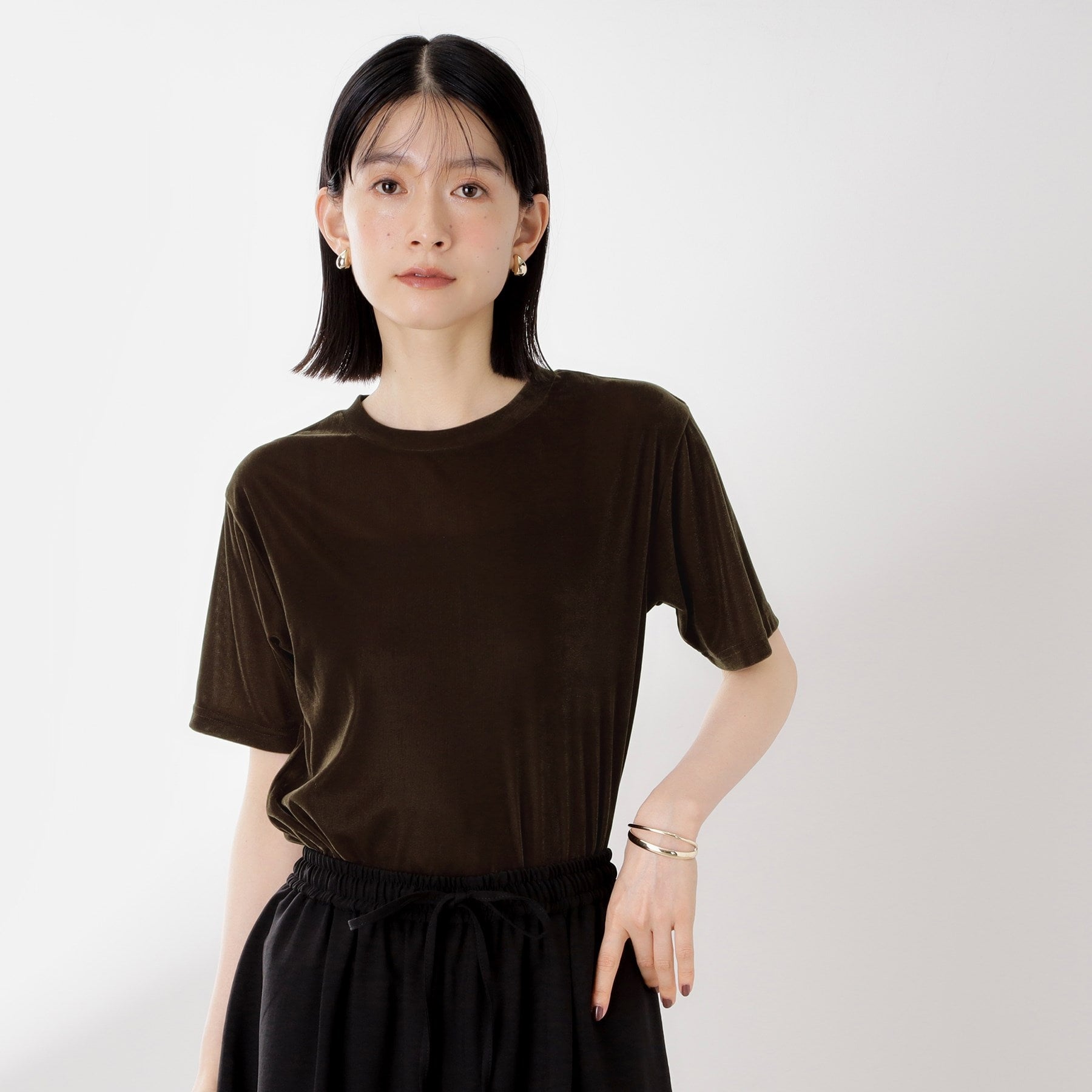 ザ ショップ ティーケー  (ウィメン) THE SHOP TK(Women) シアーベロアTEE （ブラック(019)） ブラック(019)