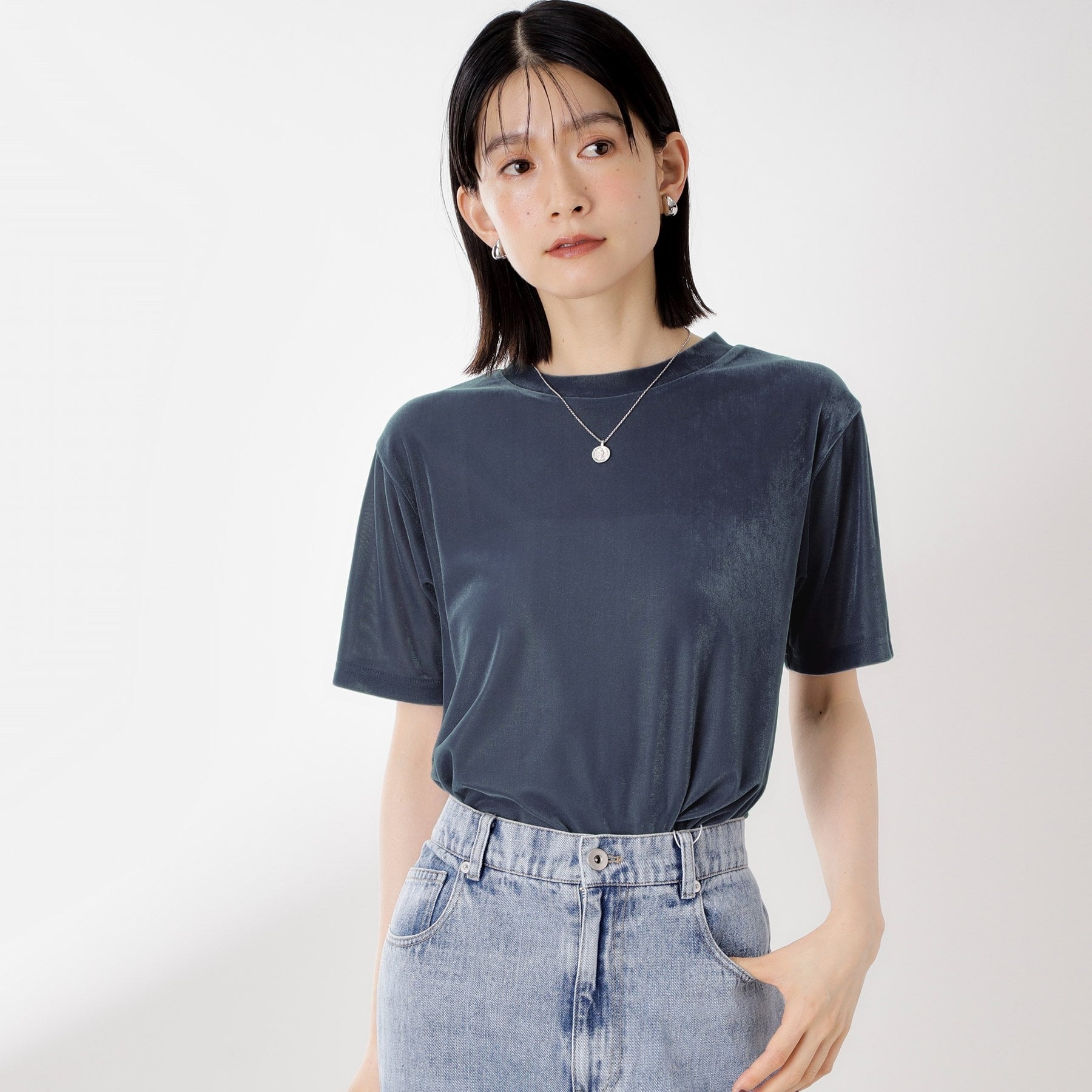 ザ ショップ ティーケー  (ウィメン) THE SHOP TK(Women) シアーベロアTEE （ブルー(092)） ブルー(092)