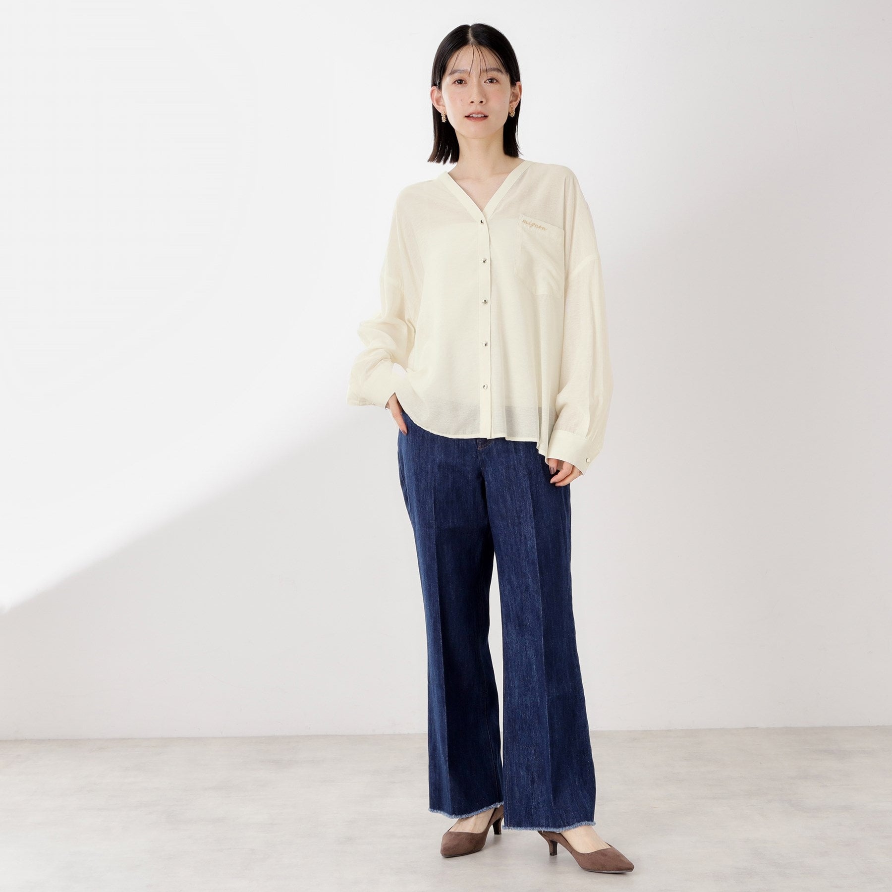 ザ ショップ ティーケー  (ウィメン) THE SHOP TK(Women) イレヘム刺繍ポケットシャツ （ネイビー(094)） ネイビー(094)