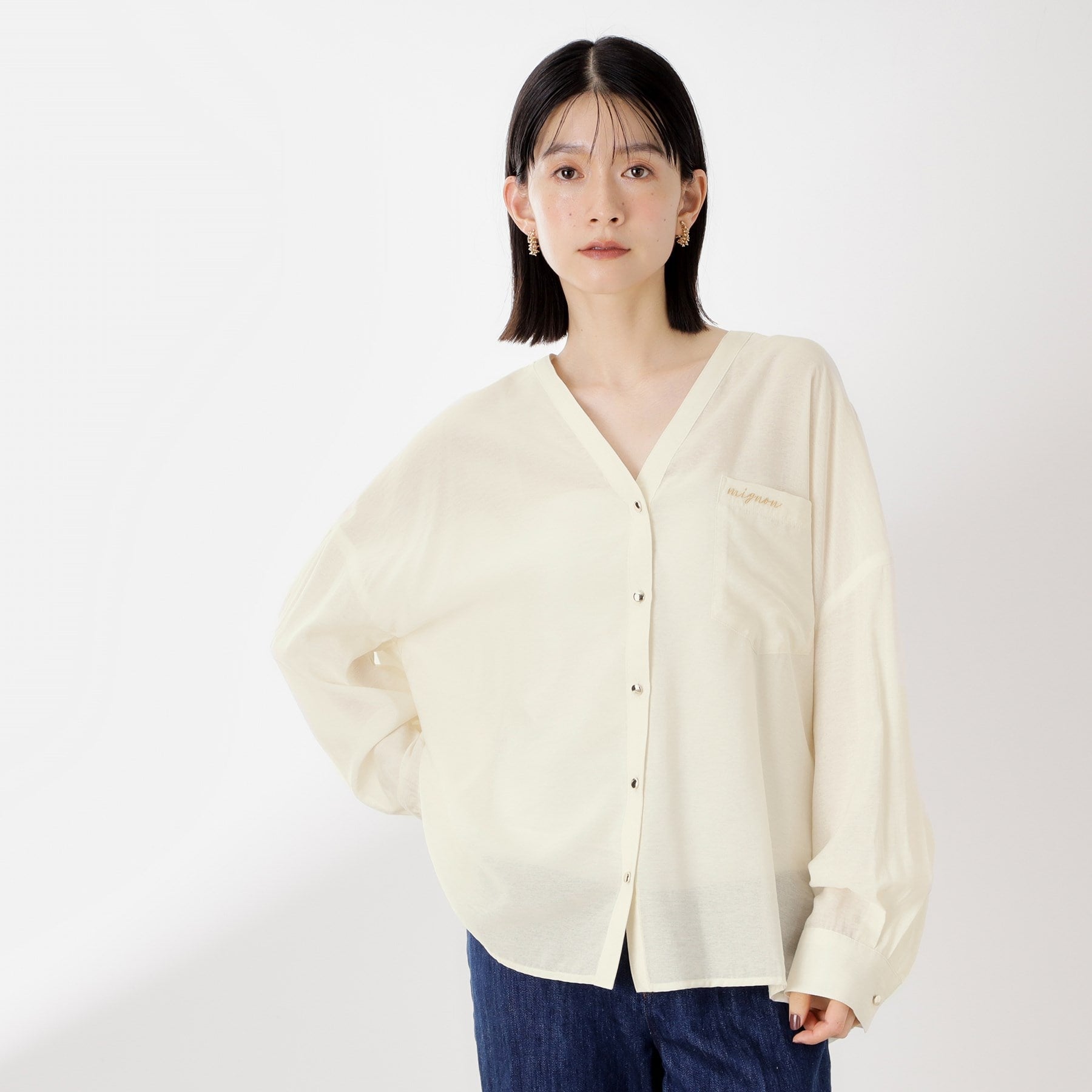 ザ ショップ ティーケー  (ウィメン) THE SHOP TK(Women) イレヘム刺繍ポケットシャツ （アイボリー(004)） アイボリー(004)