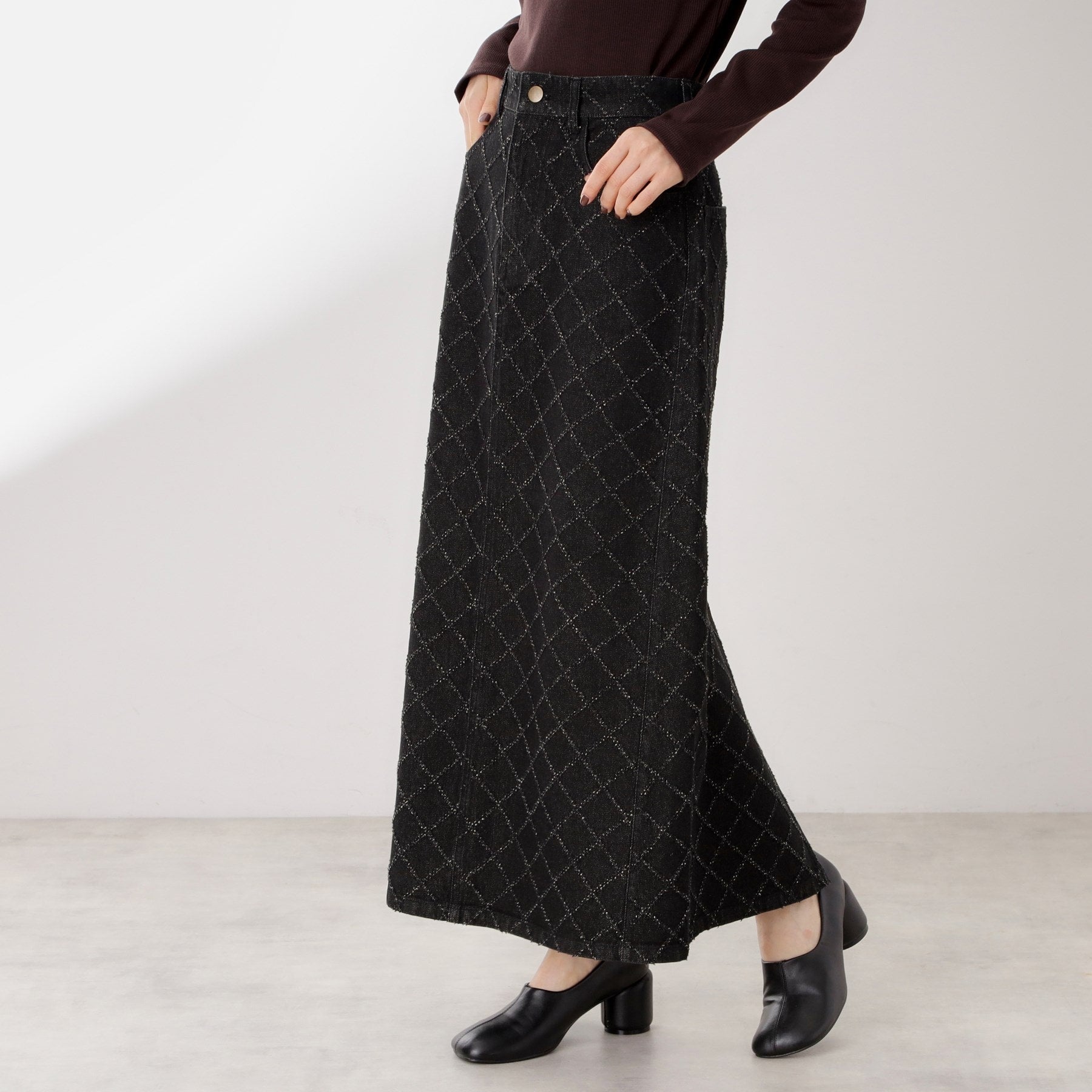 ザ ショップ ティーケー  (ウィメン) THE SHOP TK(Women) ジャガードデニムスカート （ブラック(019)） ブラック(019)