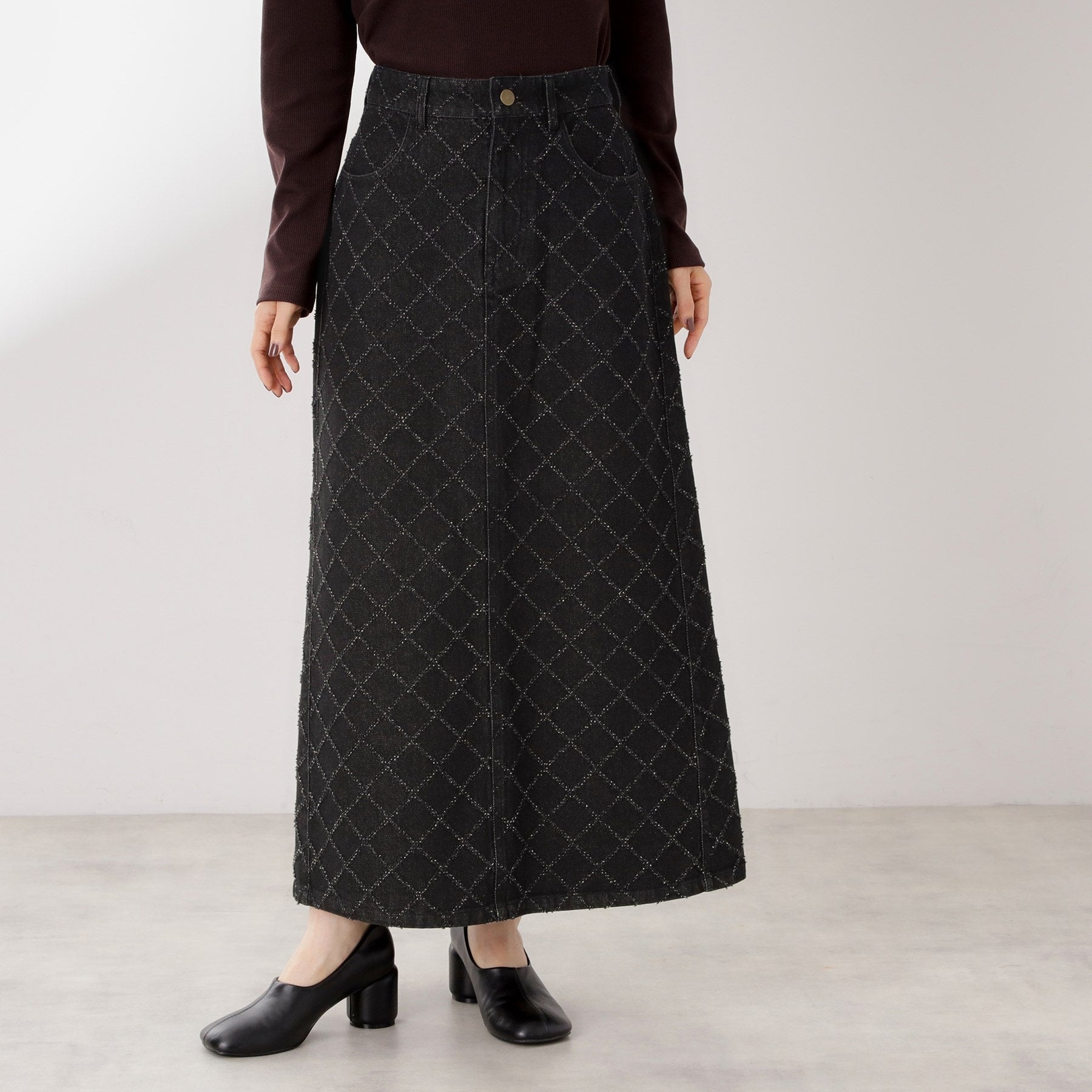 ザ ショップ ティーケー  (ウィメン) THE SHOP TK(Women) ジャガードデニムスカート （ブラック(019)） ブラック(019)