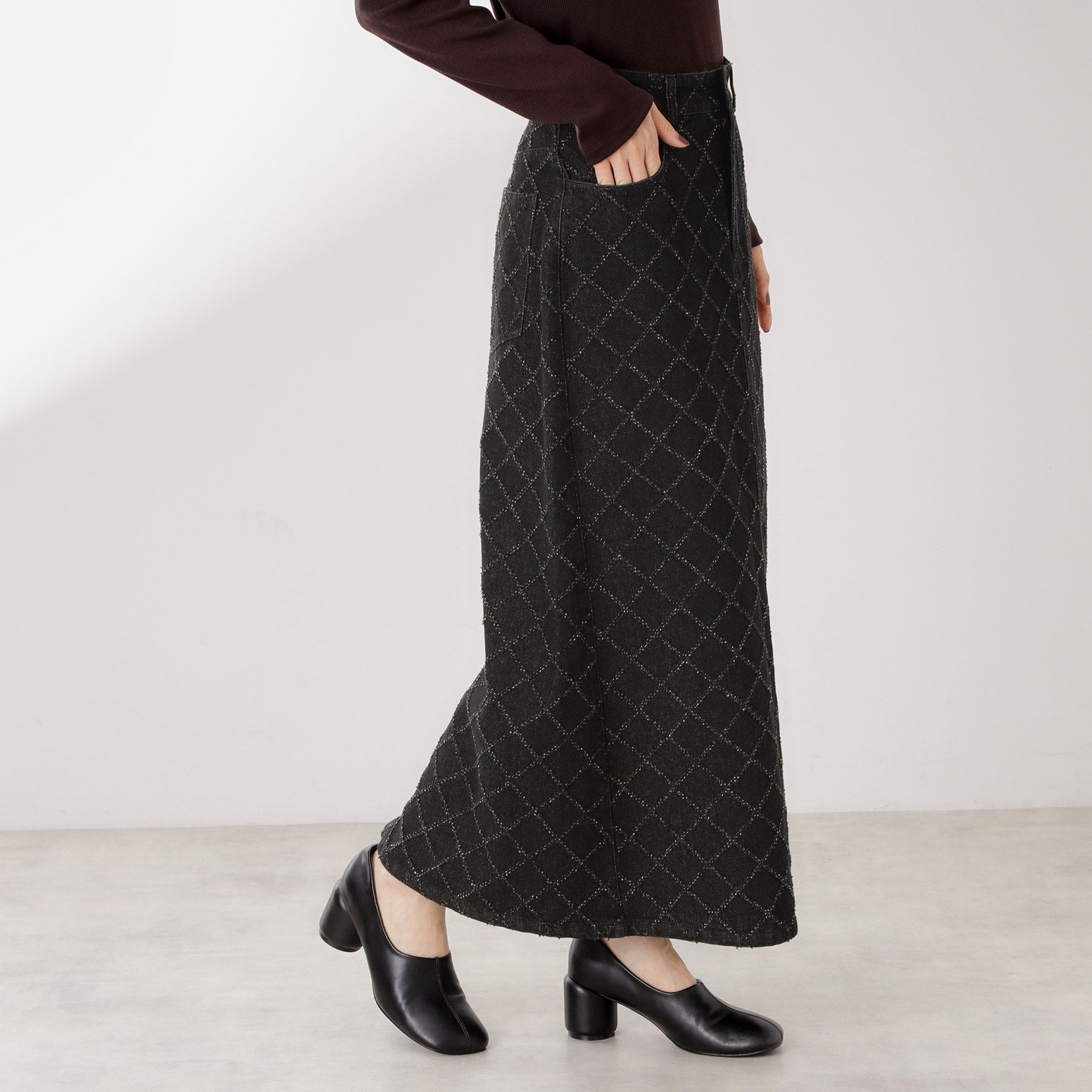 ザ ショップ ティーケー  (ウィメン) THE SHOP TK(Women) ジャガードデニムスカート （ブラック(019)） ブラック(019)
