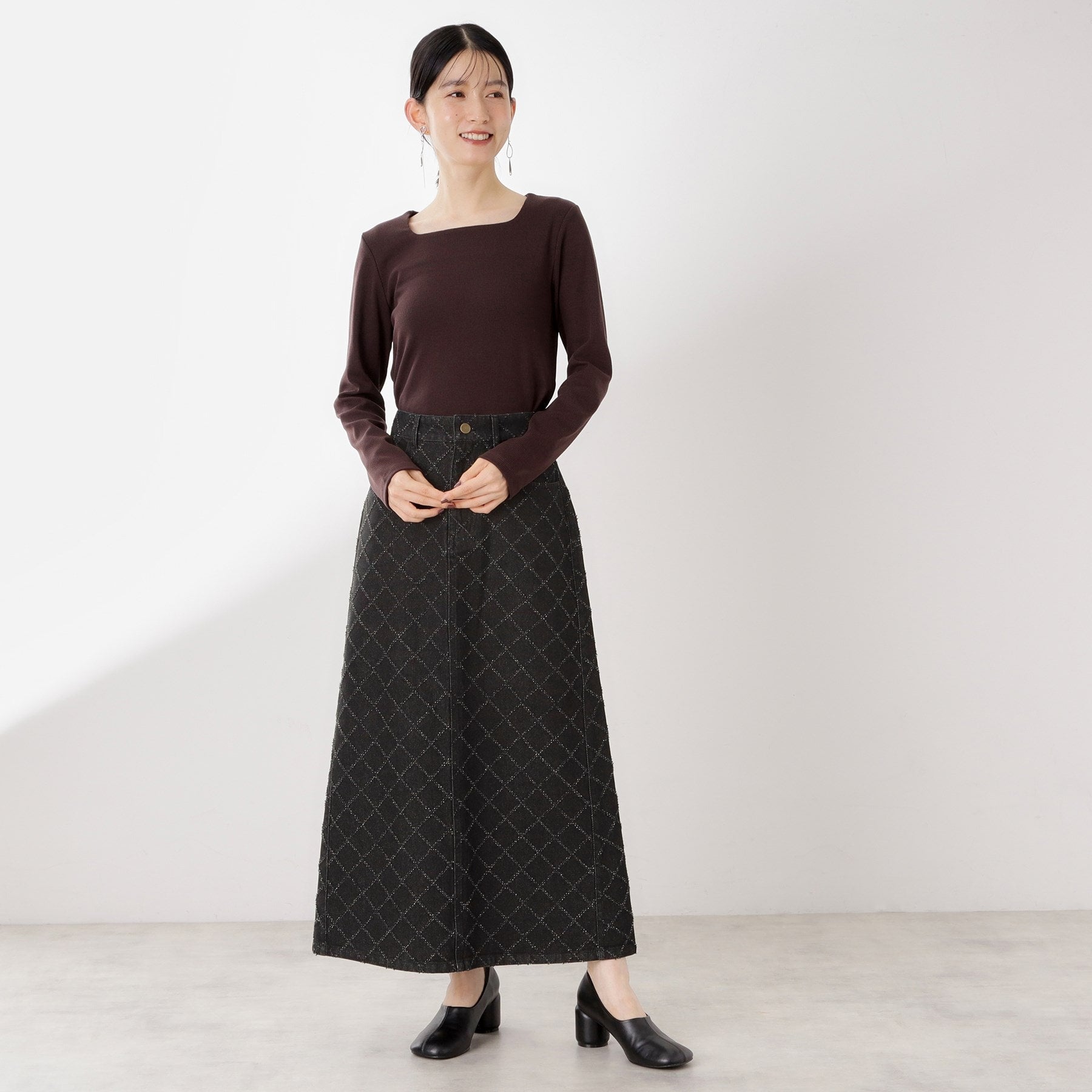 ザ ショップ ティーケー  (ウィメン) THE SHOP TK(Women) ジャガードデニムスカート （ブラック(019)） ブラック(019)