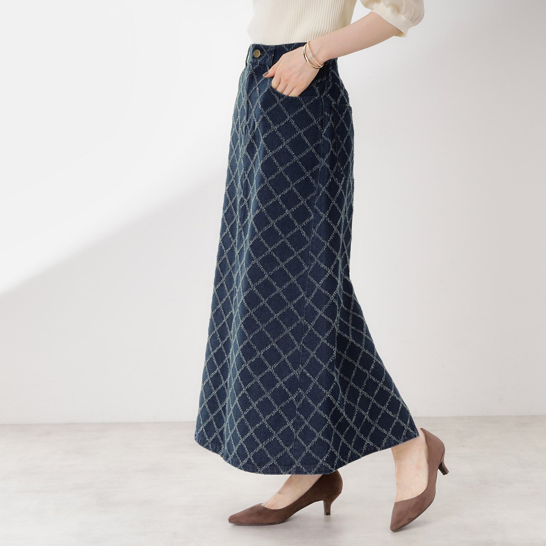 ザ ショップ ティーケー  (ウィメン) THE SHOP TK(Women) ジャガードデニムスカート （ブラック(019)） ブラック(019)