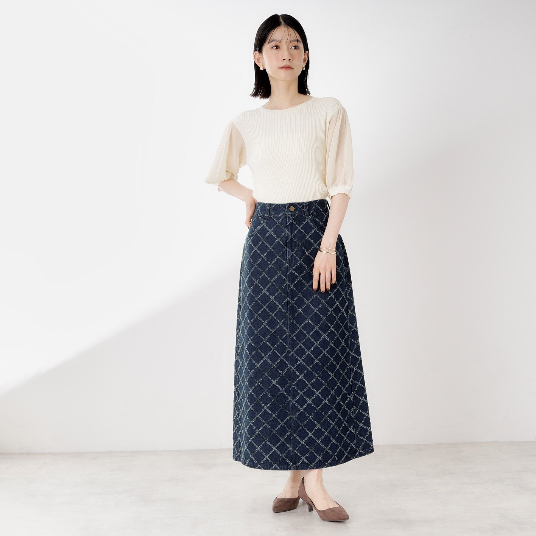 ザ ショップ ティーケー  (ウィメン) THE SHOP TK(Women) ジャガードデニムスカート （ブラック(019)） ブラック(019)