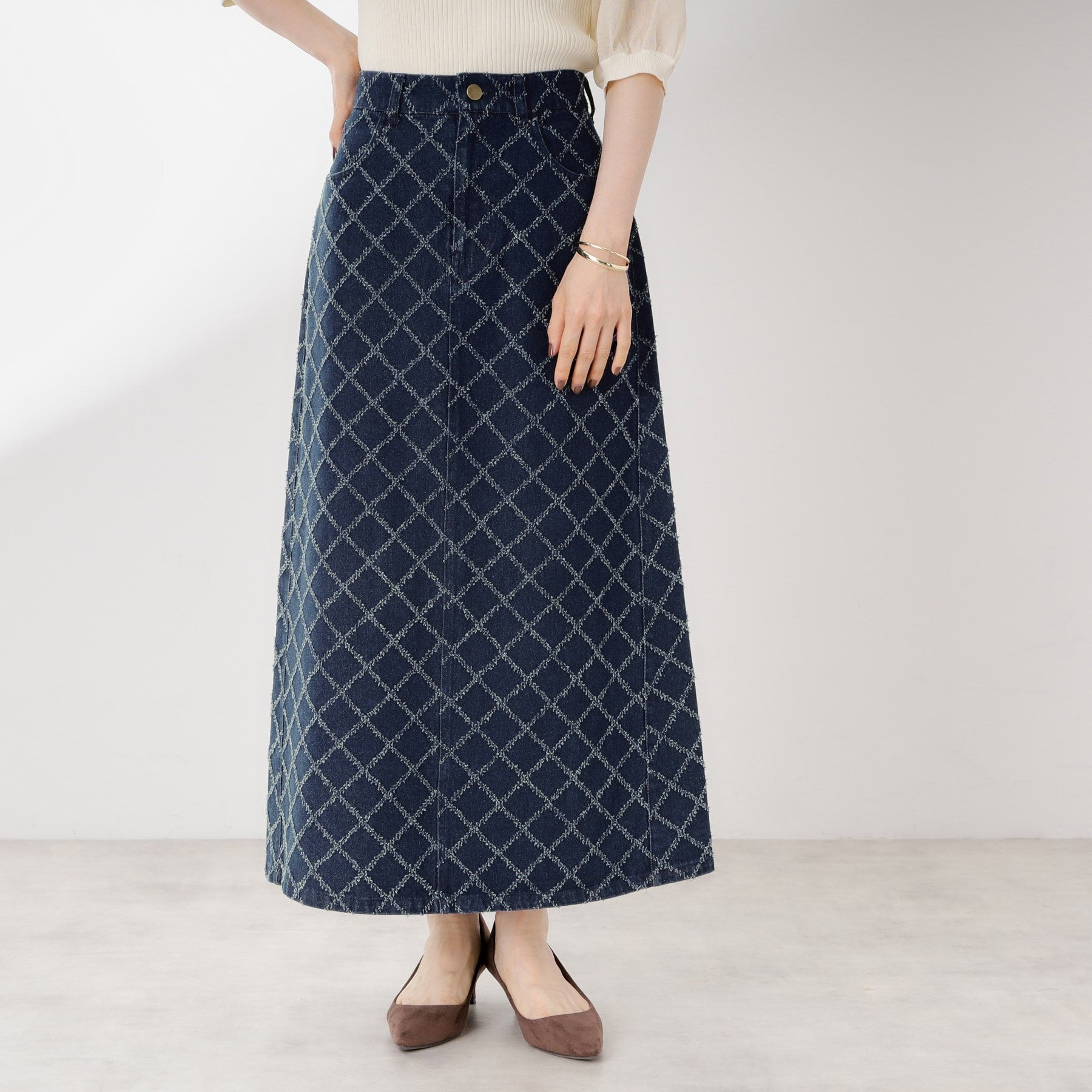 ザ ショップ ティーケー  (ウィメン) THE SHOP TK(Women) ジャガードデニムスカート （ブラック(019)） ブラック(019)