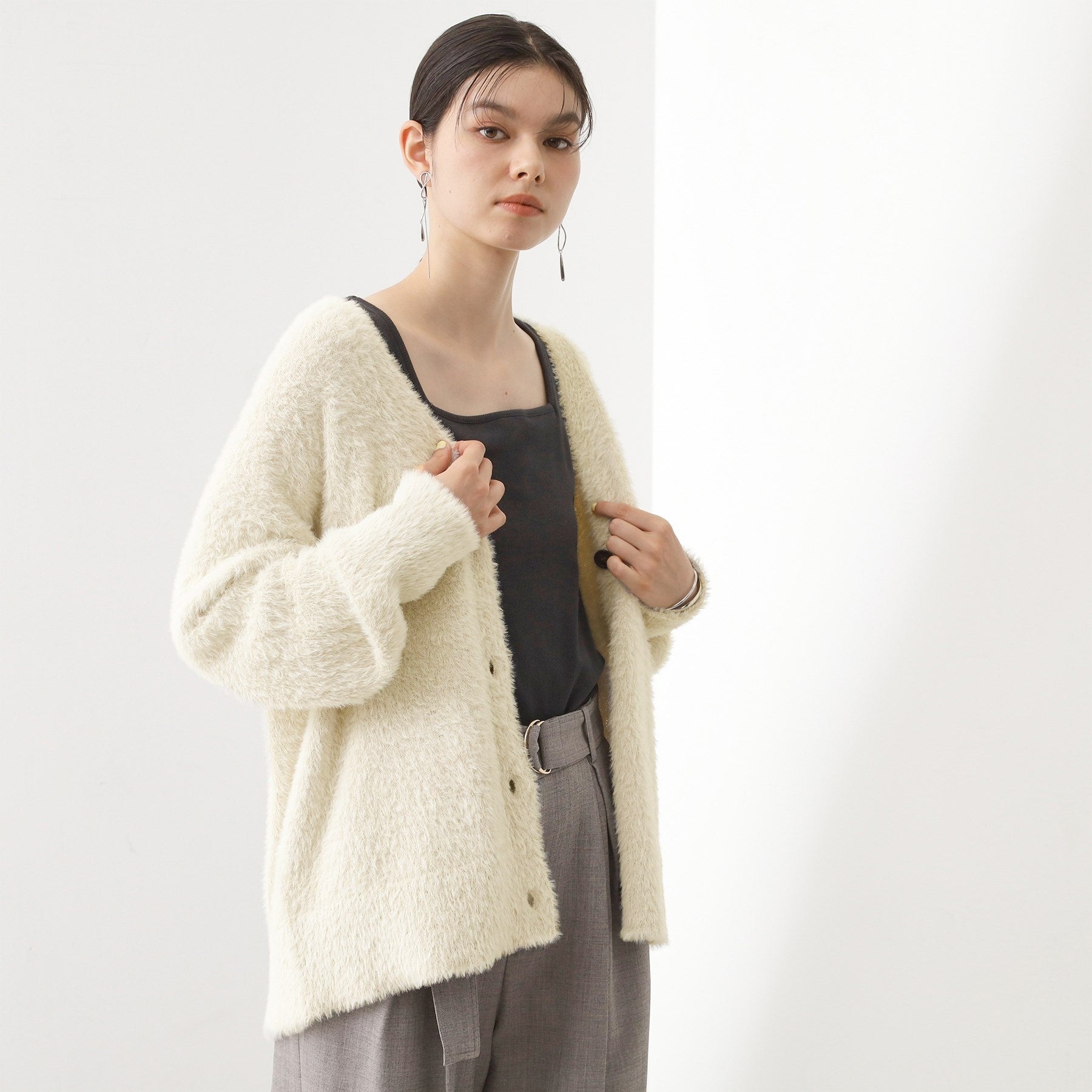 ザ ショップ ティーケー  (ウィメン) THE SHOP TK(Women) フェザーVネックカーデ （オレンジ(067)） オレンジ(067)
