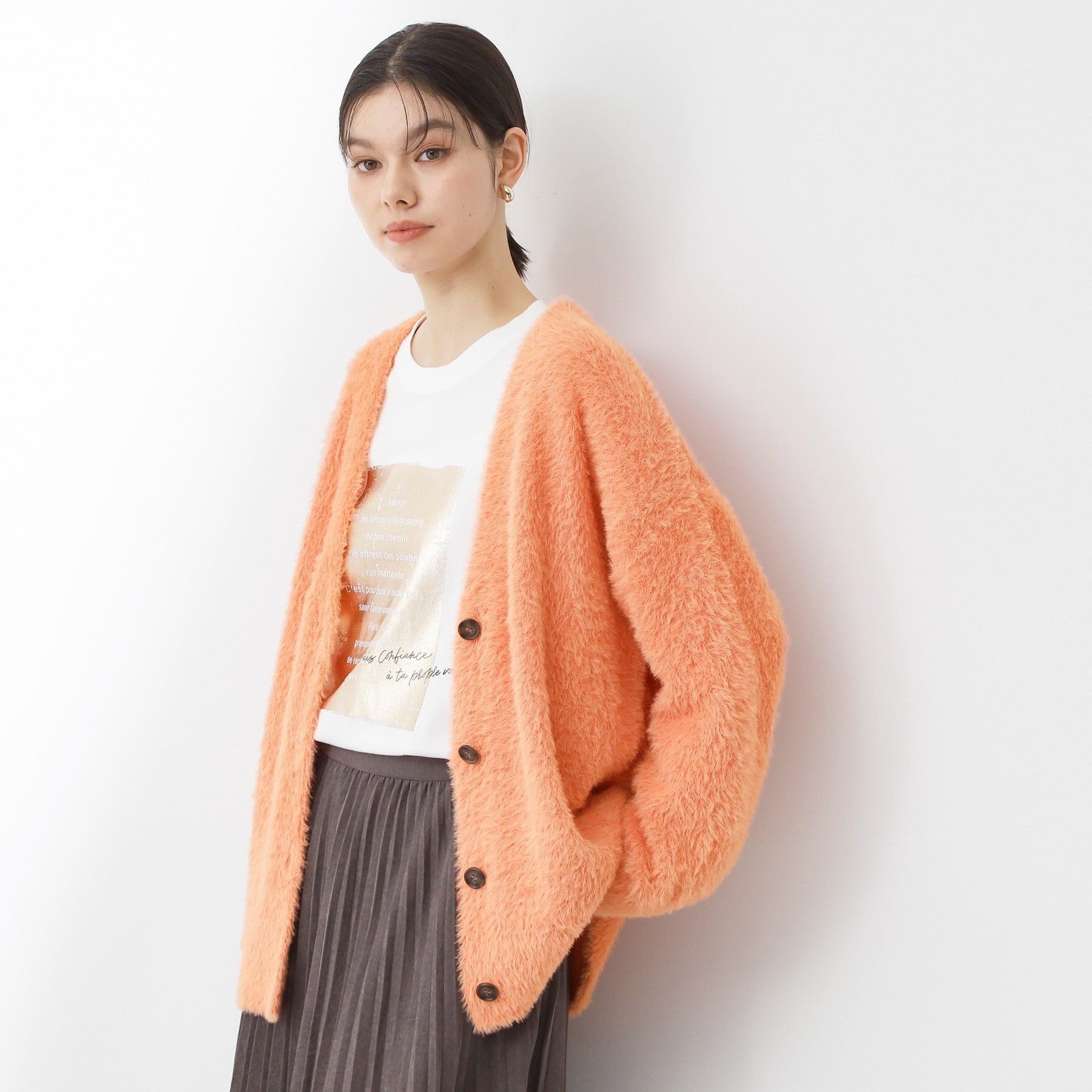 ザ ショップ ティーケー  (ウィメン) THE SHOP TK(Women) フェザーVネックカーデ （オレンジ(067)） オレンジ(067)