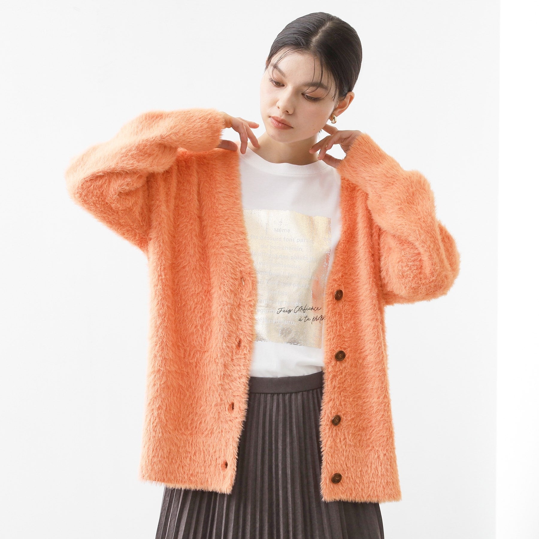 ザ ショップ ティーケー  (ウィメン) THE SHOP TK(Women) フェザーVネックカーデ （オレンジ(067)） オレンジ(067)