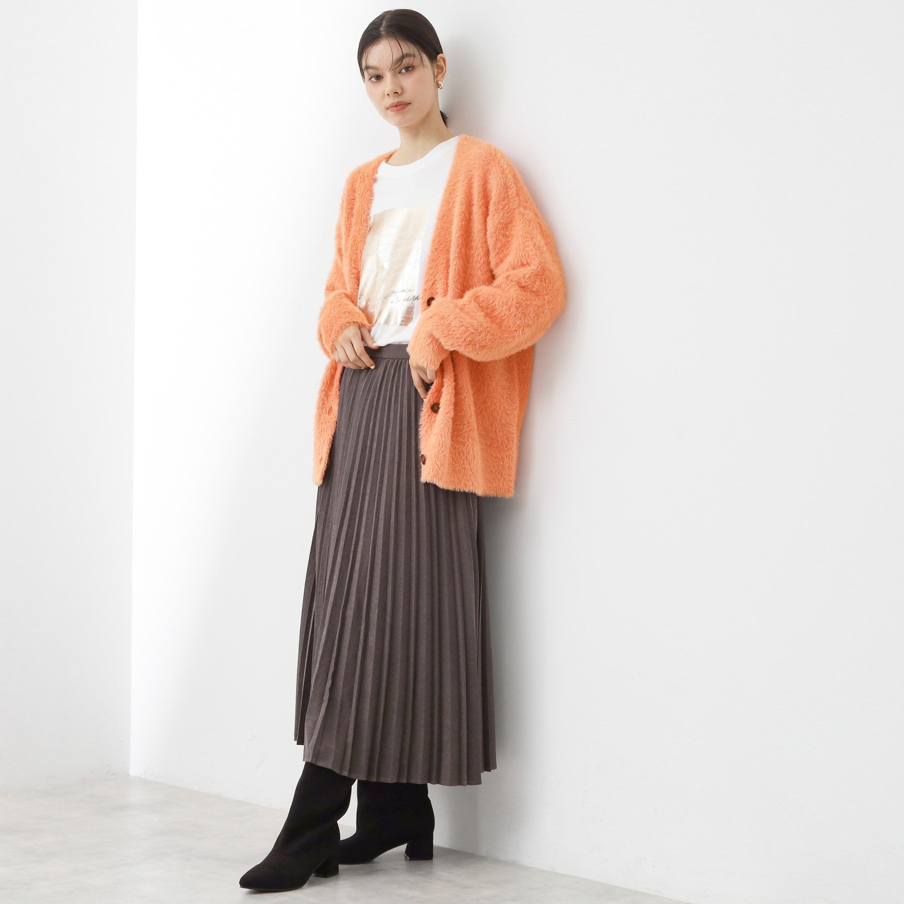 ザ ショップ ティーケー  (ウィメン) THE SHOP TK(Women) フェザーVネックカーデ （オレンジ(067)） オレンジ(067)