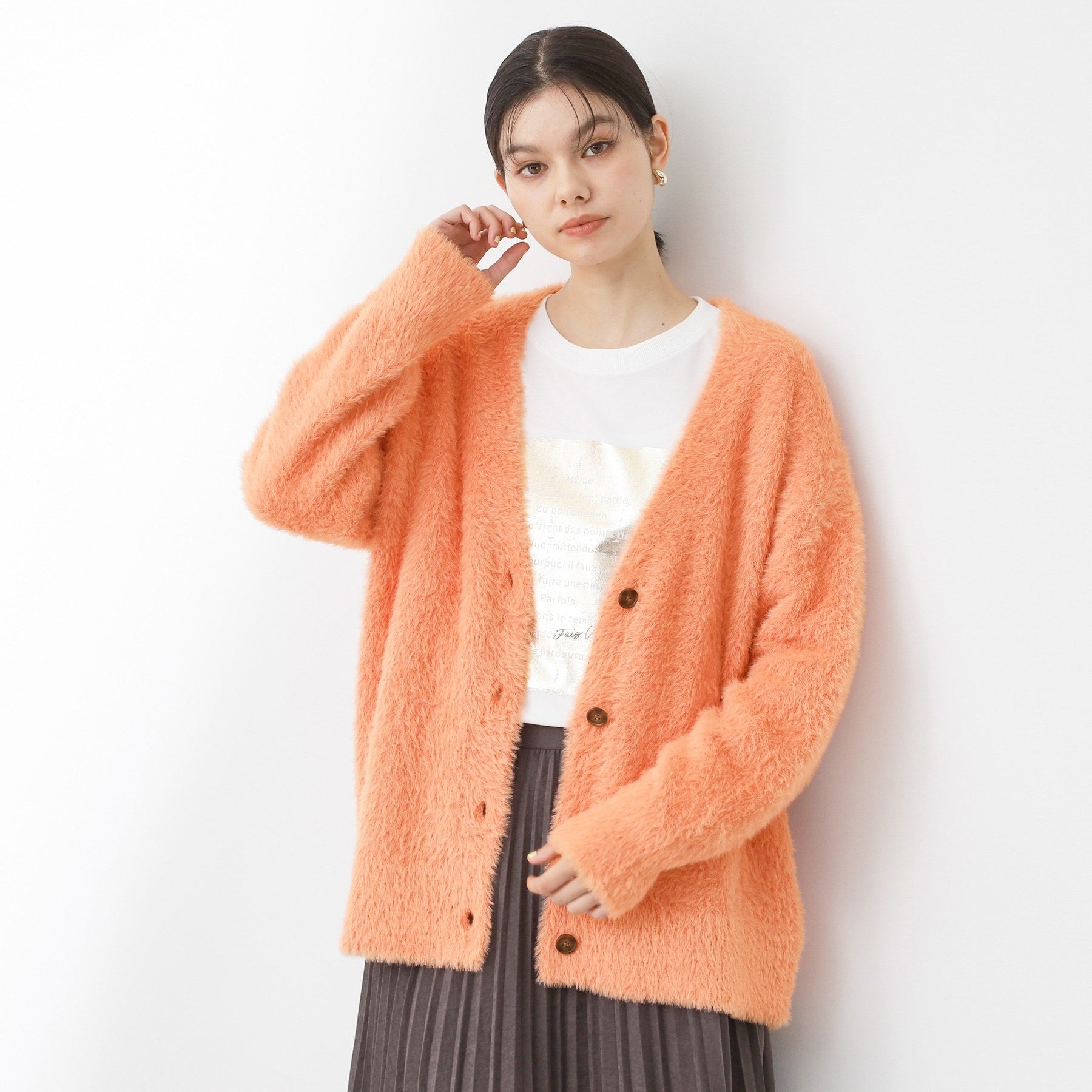 ザ ショップ ティーケー  (ウィメン) THE SHOP TK(Women) フェザーVネックカーデ （オレンジ(067)） オレンジ(067)