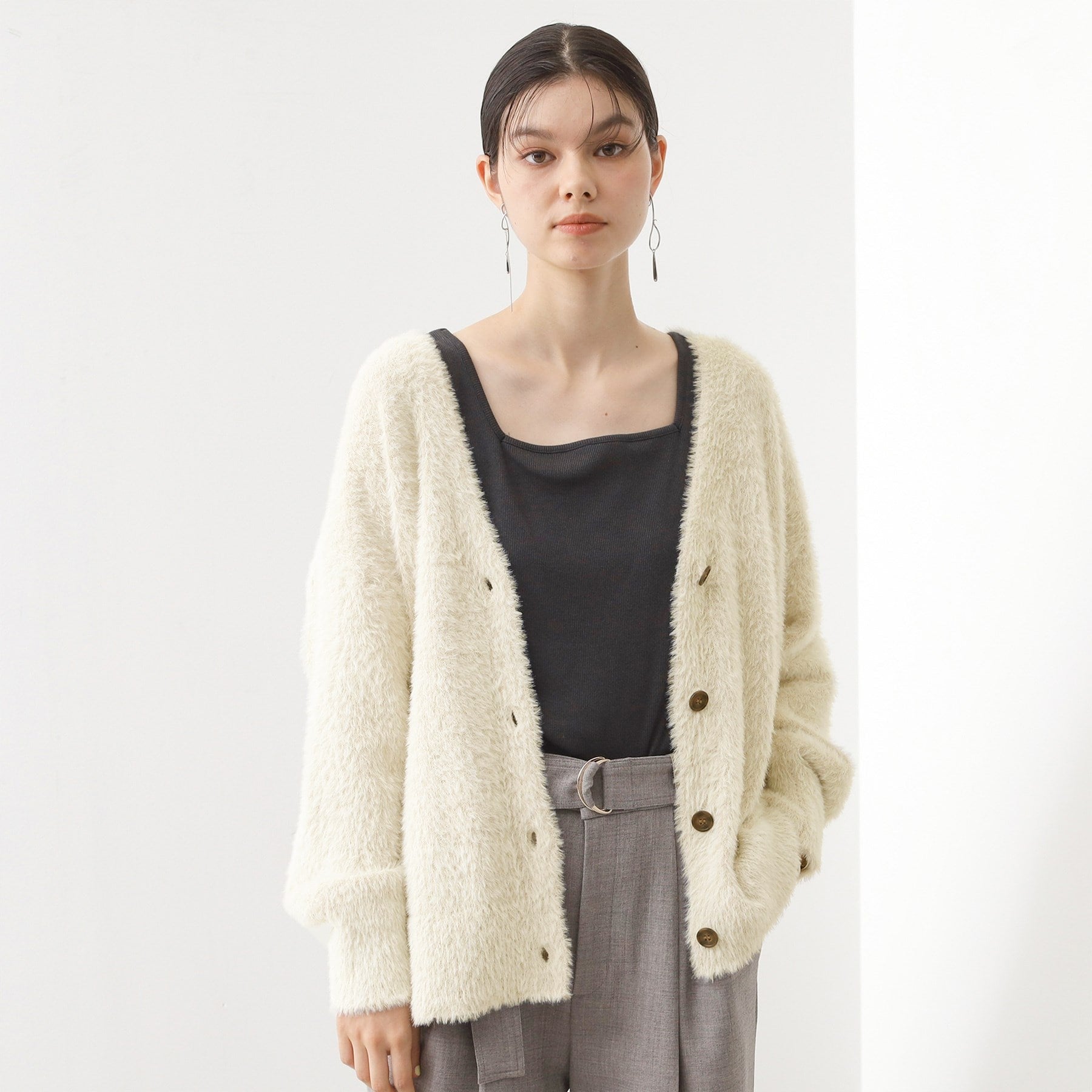 ザ ショップ ティーケー  (ウィメン) THE SHOP TK(Women) フェザーVネックカーデ （アイボリー(004)） アイボリー(004)