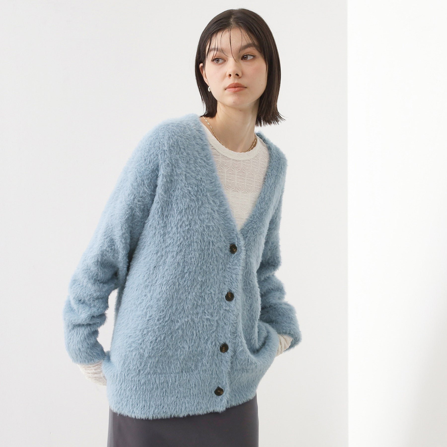 ザ ショップ ティーケー  (ウィメン) THE SHOP TK(Women) フェザーVネックカーデ （ブルー(092)） ブルー(092)