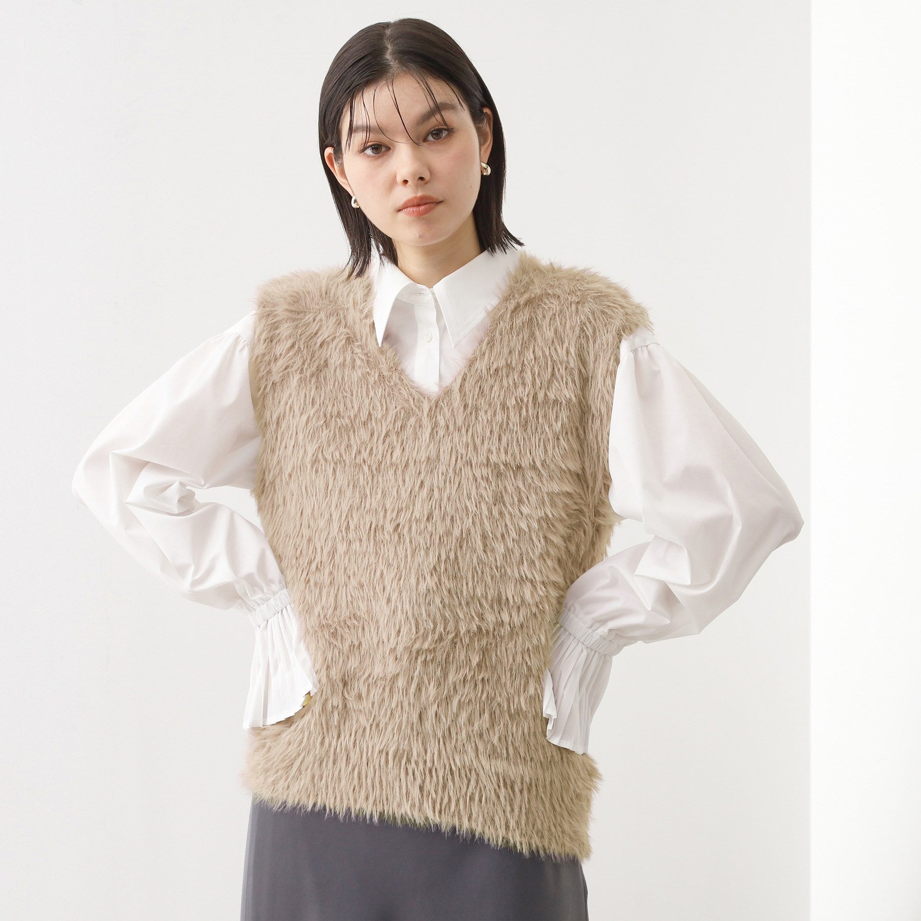 ザ ショップ ティーケー  (ウィメン) THE SHOP TK(Women) 起毛フェザーVNベスト （モカブラウン(042)） モカブラウン(042)