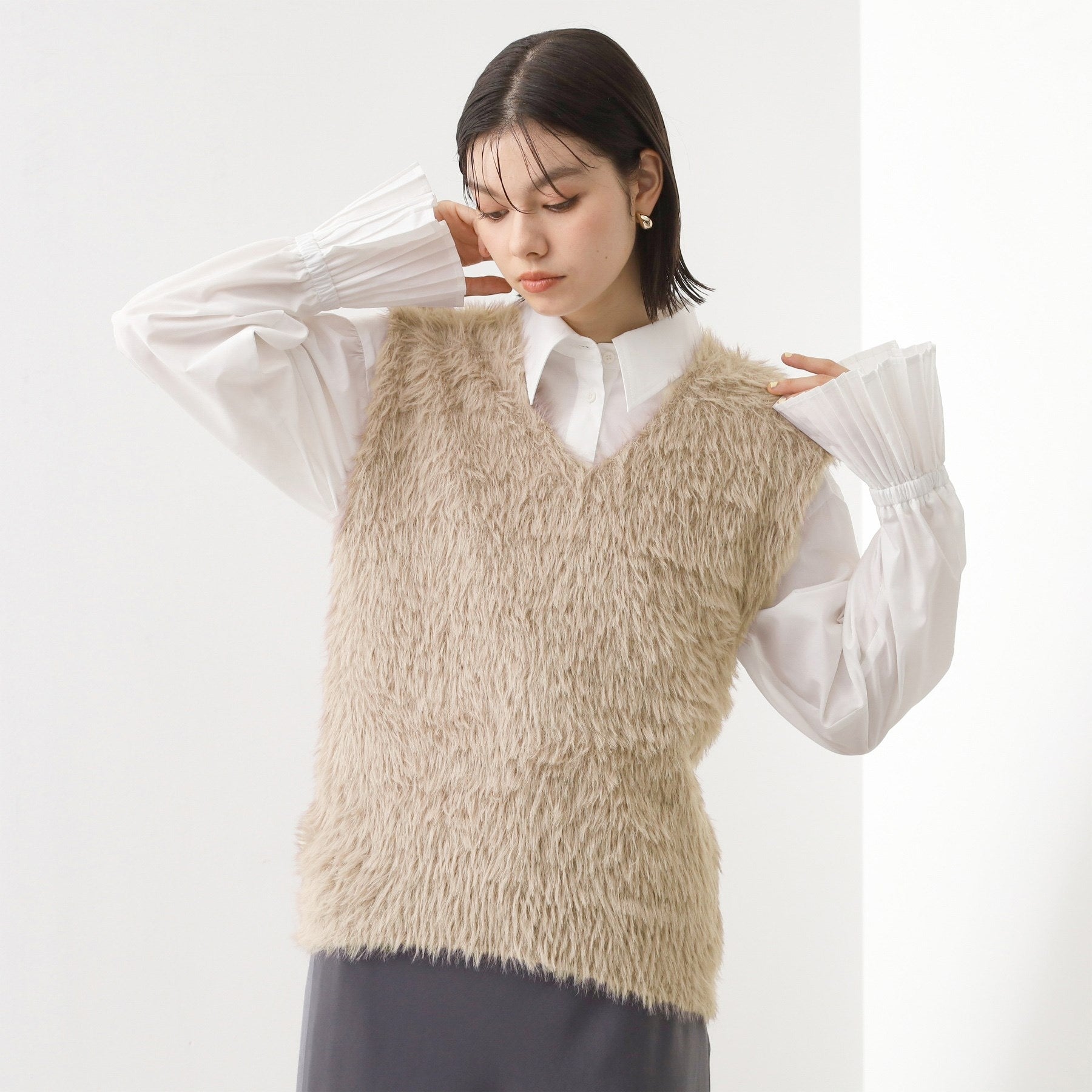 ザ ショップ ティーケー  (ウィメン) THE SHOP TK(Women) 起毛フェザーVNベスト （モカブラウン(042)） モカブラウン(042)