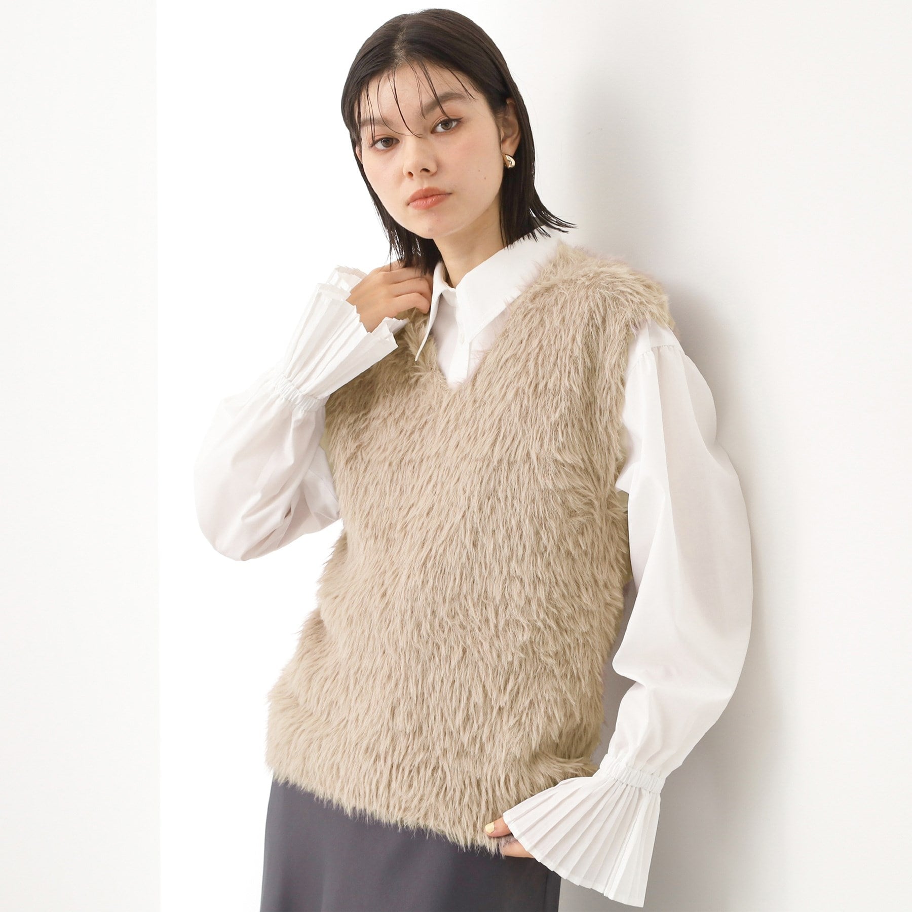 ザ ショップ ティーケー  (ウィメン) THE SHOP TK(Women) 起毛フェザーVNベスト （モカブラウン(042)） モカブラウン(042)