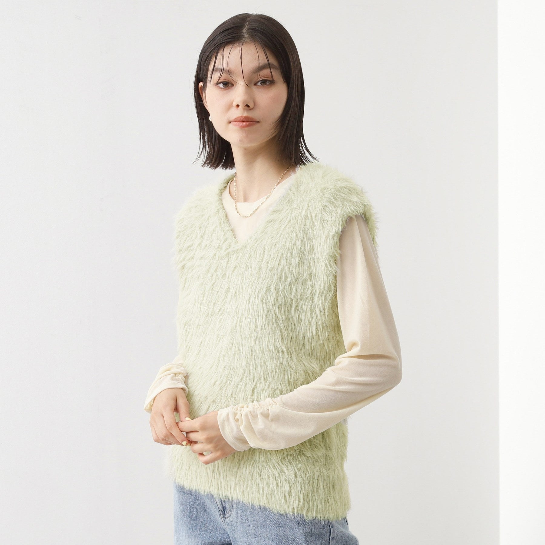 ザ ショップ ティーケー  (ウィメン) THE SHOP TK(Women) 起毛フェザーVNベスト （グリーン(022)） グリーン(022)