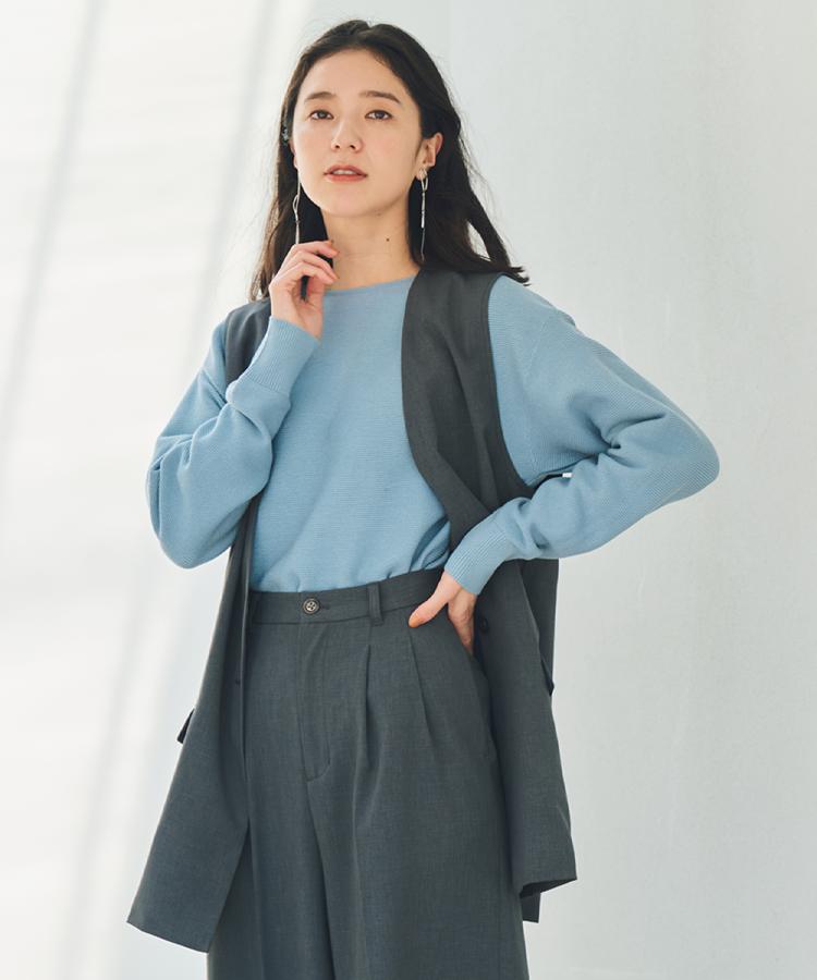 ザ ショップ ティーケー  (ウィメン) THE SHOP TK(Women) 【洗える】毛玉になりにくい蓄熱ガーターニット （スミクロ(018)） スミクロ(018)