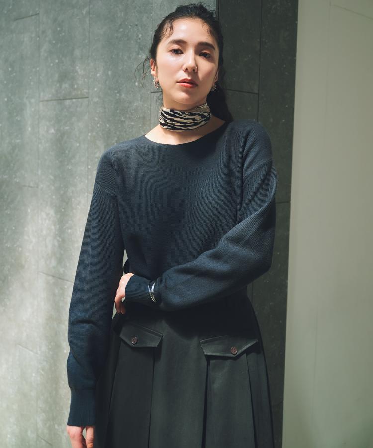 ザ ショップ ティーケー  (ウィメン) THE SHOP TK(Women) 【洗える】毛玉になりにくい蓄熱ガーターニット （スミクロ(018)） スミクロ(018)