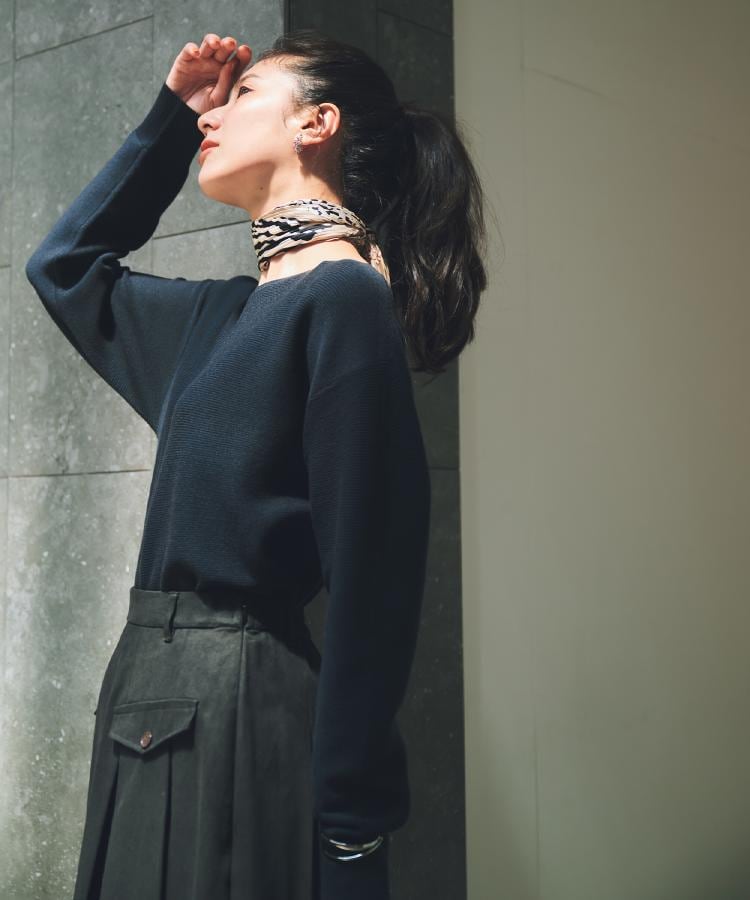 ザ ショップ ティーケー  (ウィメン) THE SHOP TK(Women) 【洗える】毛玉になりにくい蓄熱ガーターニット （スミクロ(018)） スミクロ(018)