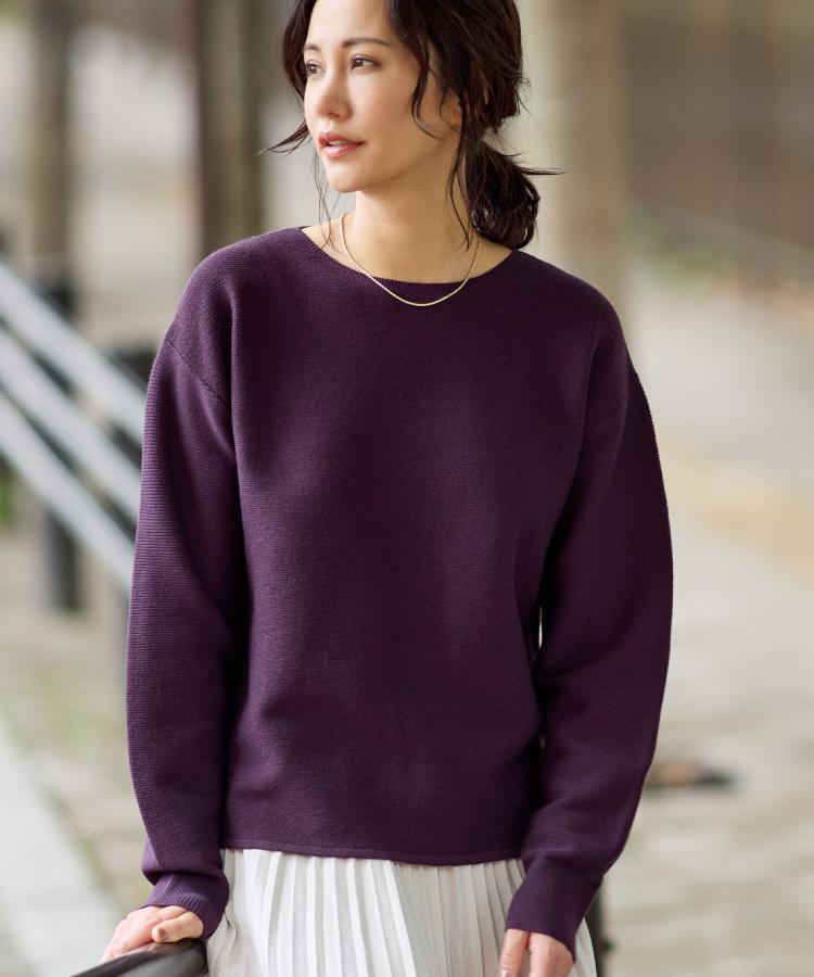 ザ ショップ ティーケー  (ウィメン) THE SHOP TK(Women) 【洗える】毛玉になりにくい蓄熱ガーターニット （パープル(083)） パープル(083)