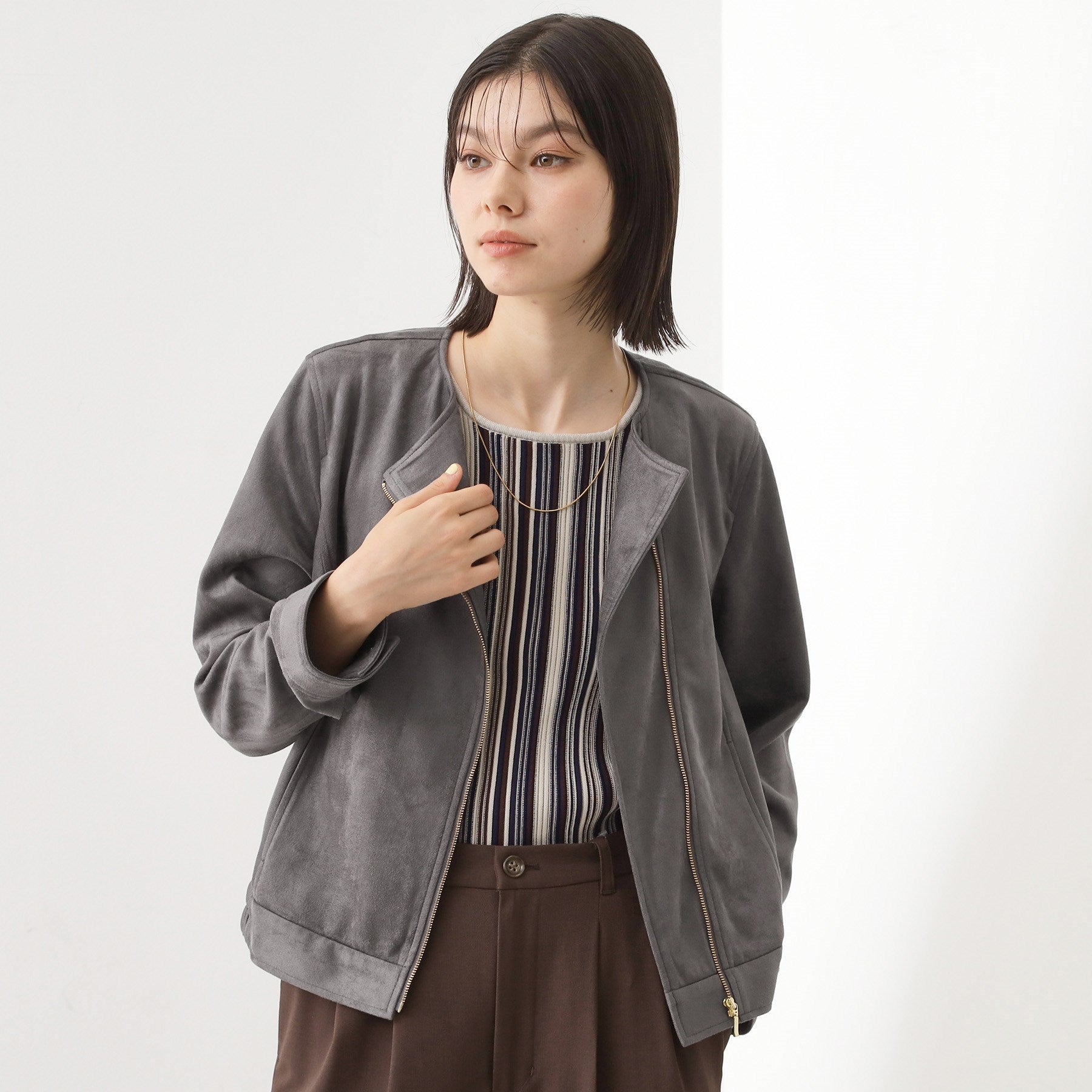 ザ ショップ ティーケー  (ウィメン) THE SHOP TK(Women) カットスエード調ライダース （スミクロ(018)） スミクロ(018)
