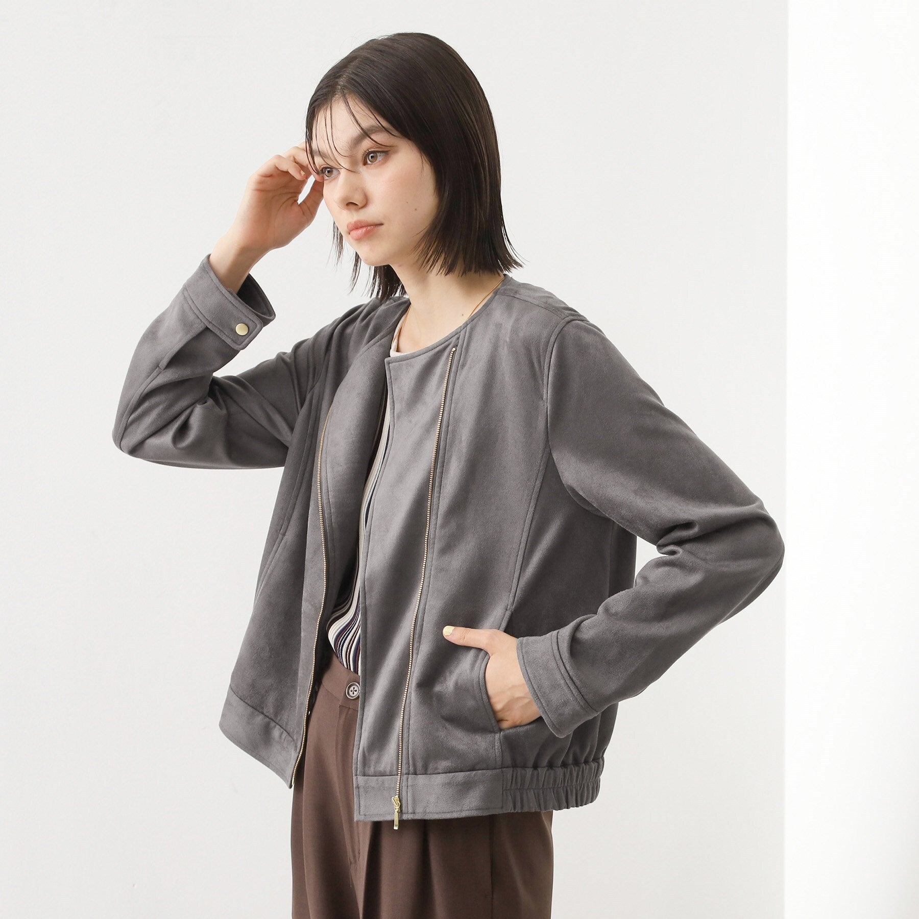 ザ ショップ ティーケー  (ウィメン) THE SHOP TK(Women) カットスエード調ライダース （スミクロ(018)） スミクロ(018)