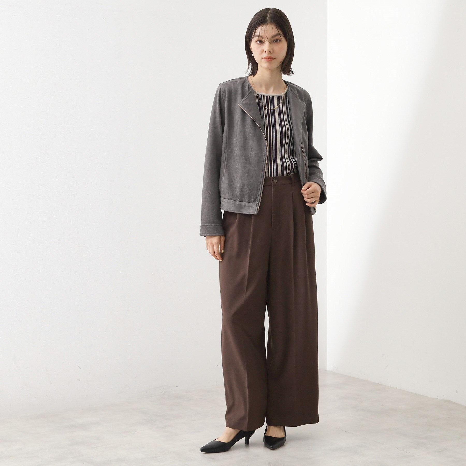 ザ ショップ ティーケー  (ウィメン) THE SHOP TK(Women) カットスエード調ライダース （スミクロ(018)） スミクロ(018)
