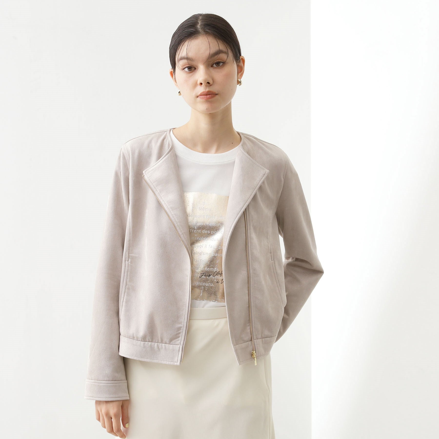 ザ ショップ ティーケー  (ウィメン) THE SHOP TK(Women) カットスエード調ライダース （スミクロ(018)） スミクロ(018)