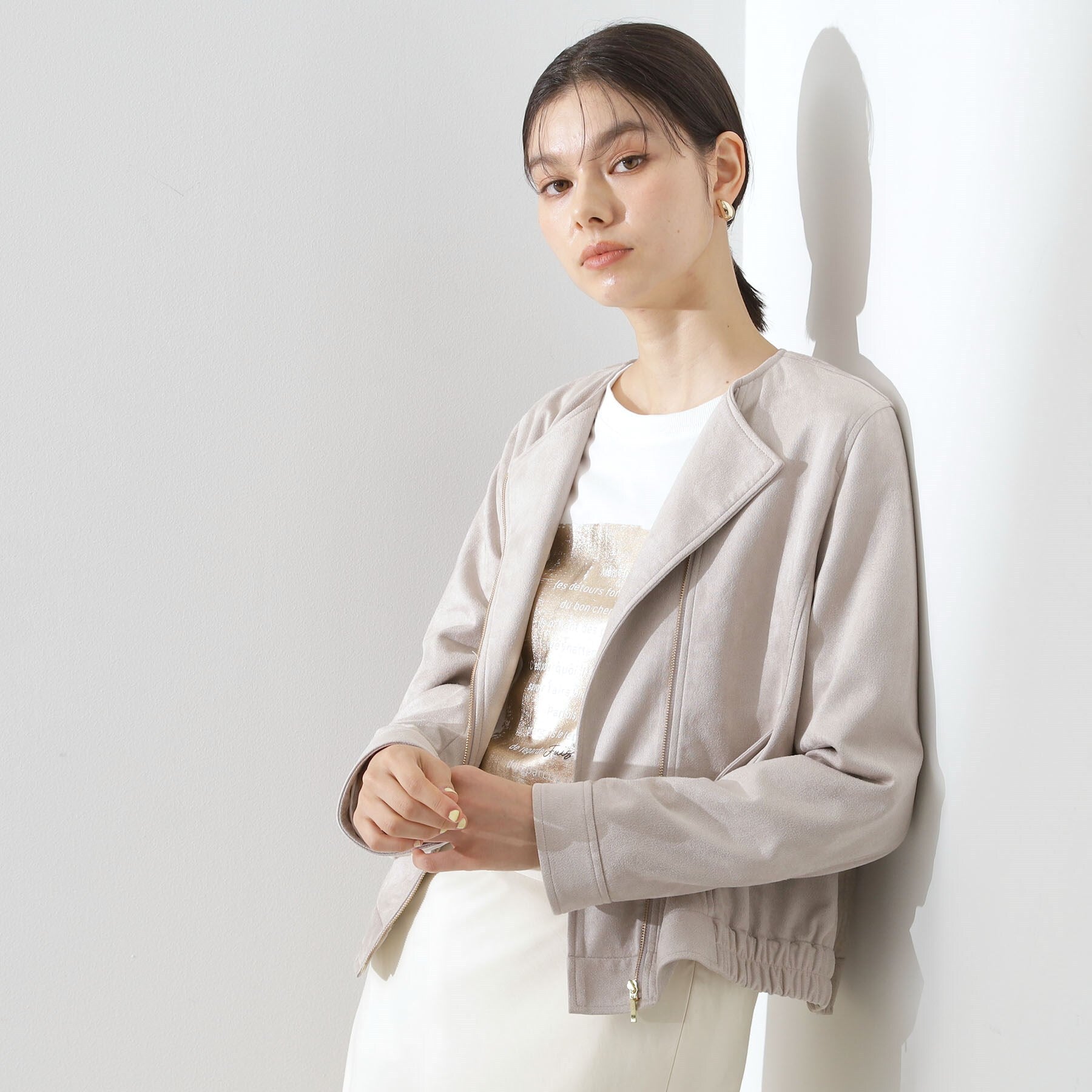 ザ ショップ ティーケー  (ウィメン) THE SHOP TK(Women) カットスエード調ライダース （スミクロ(018)） スミクロ(018)