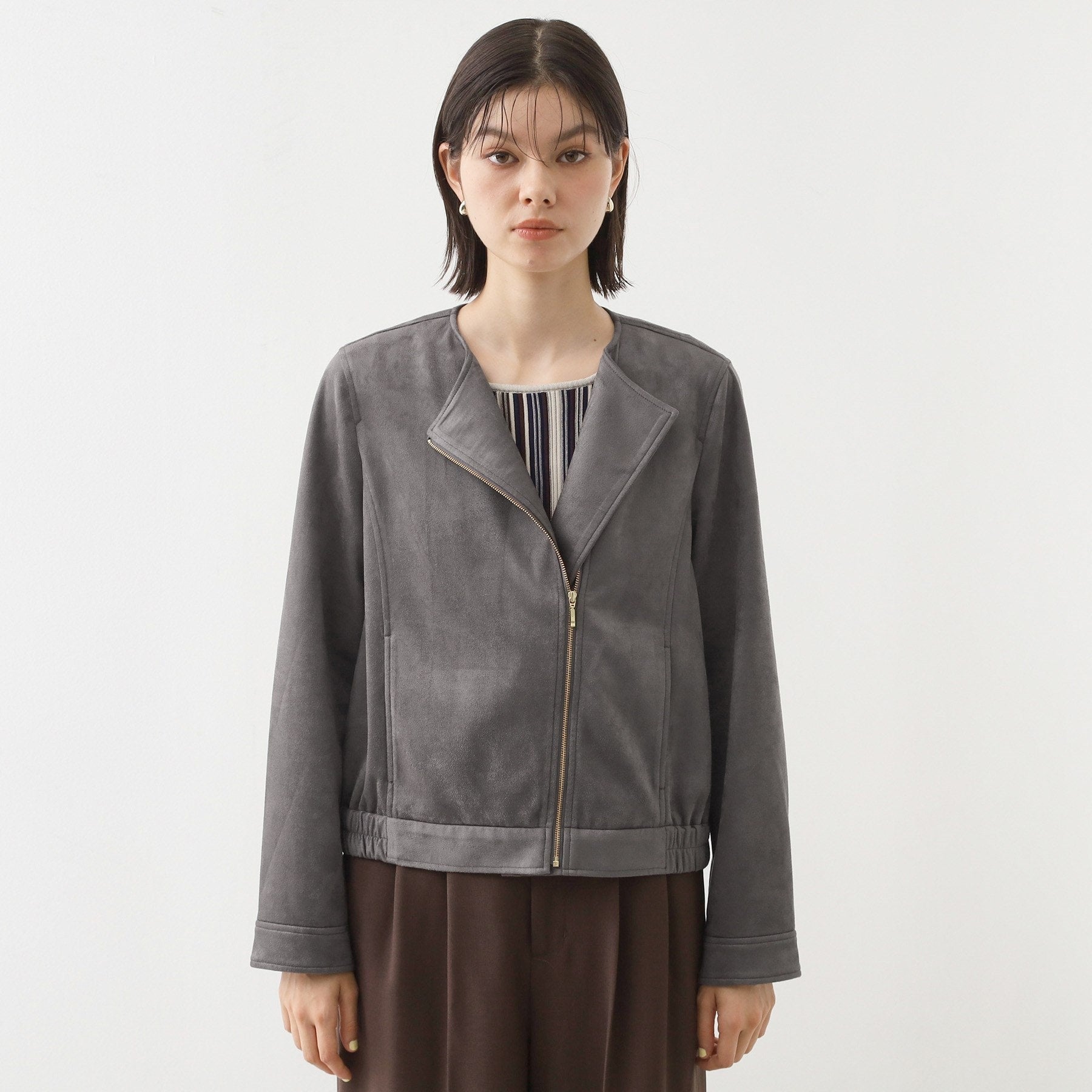 ザ ショップ ティーケー  (ウィメン) THE SHOP TK(Women) カットスエード調ライダース （スミクロ(018)） スミクロ(018)