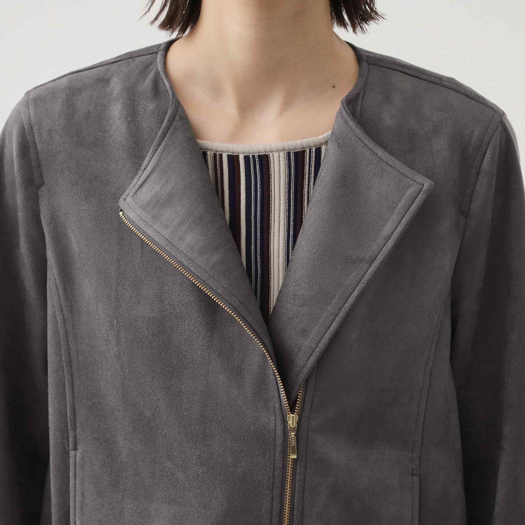 ザ ショップ ティーケー  (ウィメン) THE SHOP TK(Women) カットスエード調ライダース （スミクロ(018)） スミクロ(018)
