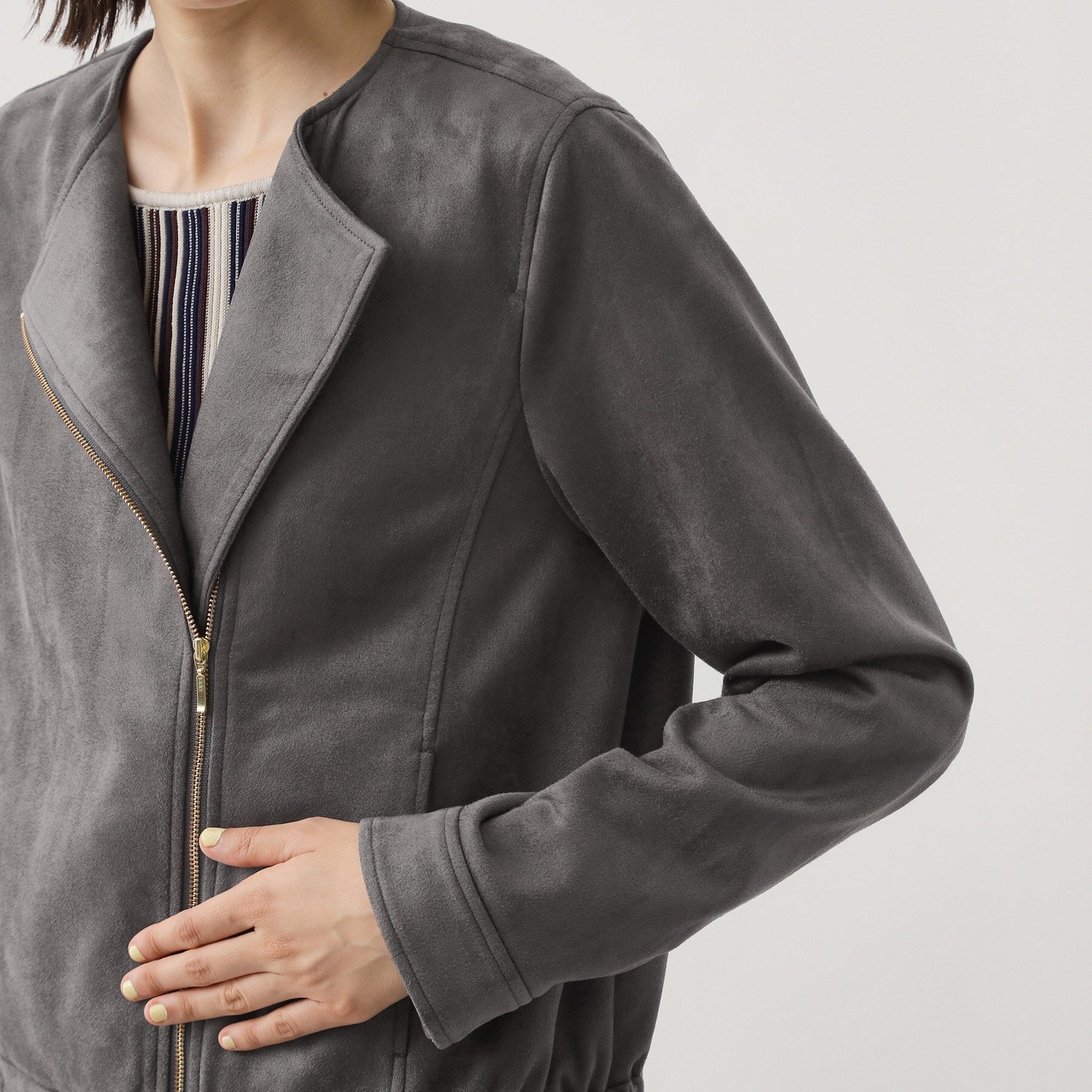 ザ ショップ ティーケー  (ウィメン) THE SHOP TK(Women) カットスエード調ライダース （スミクロ(018)） スミクロ(018)