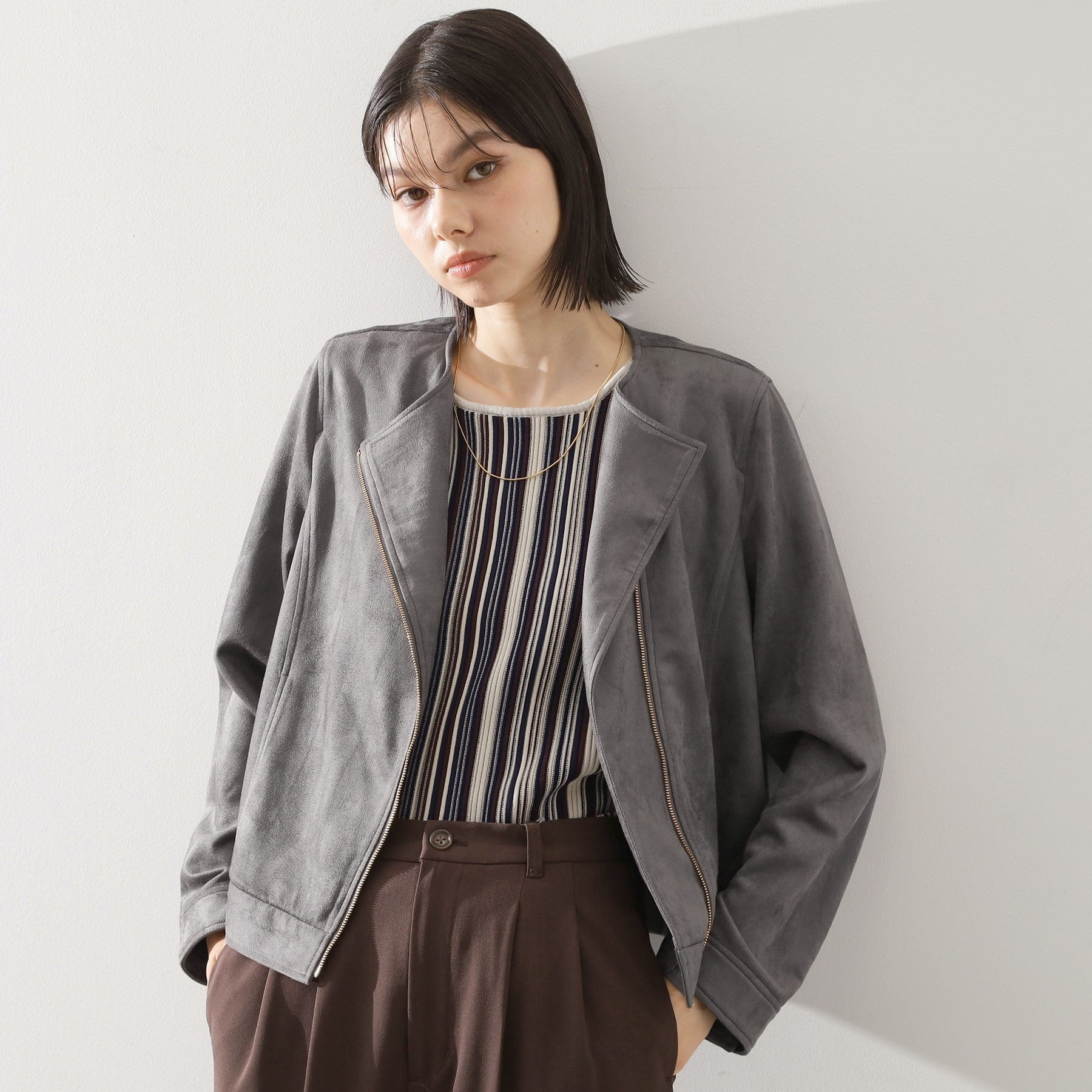 ザ ショップ ティーケー  (ウィメン) THE SHOP TK(Women) カットスエード調ライダース （スミクロ(018)） スミクロ(018)