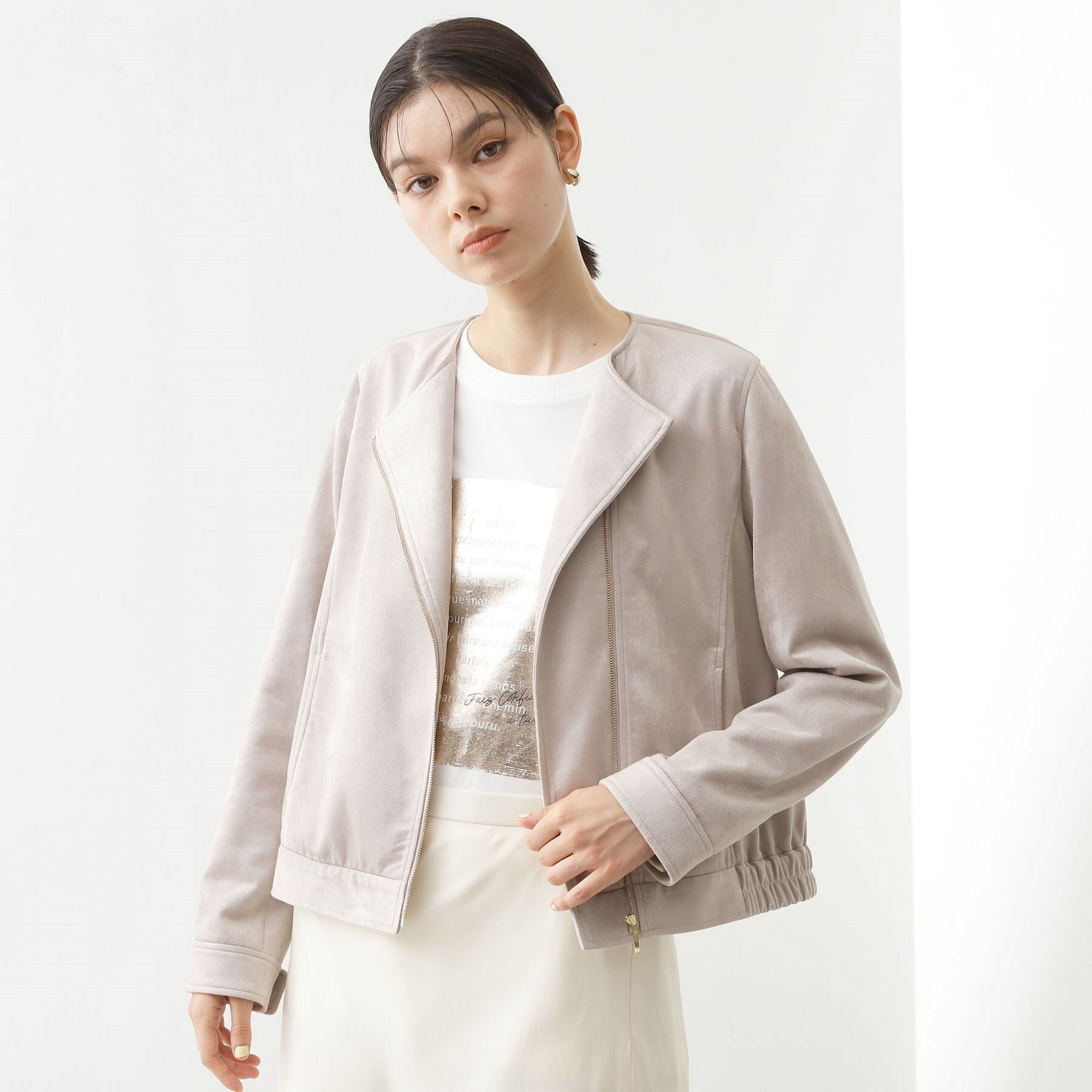 ザ ショップ ティーケー  (ウィメン) THE SHOP TK(Women) カットスエード調ライダース （グレージュ(050)） グレージュ(050)