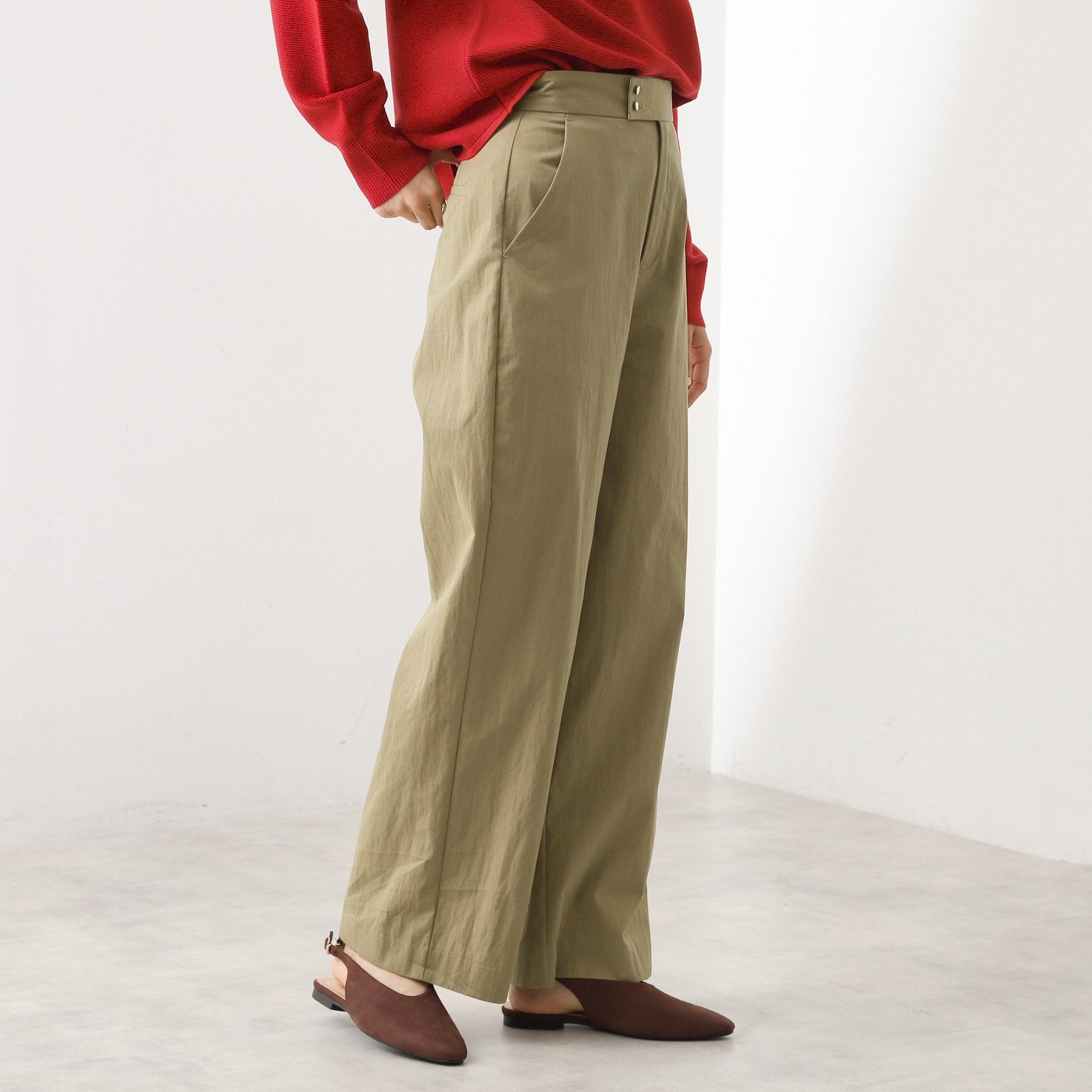 ザ ショップ ティーケー  (ウィメン) THE SHOP TK(Women) コットンナイロンデザイン釦パンツ （スミクロ(018)） スミクロ(018)