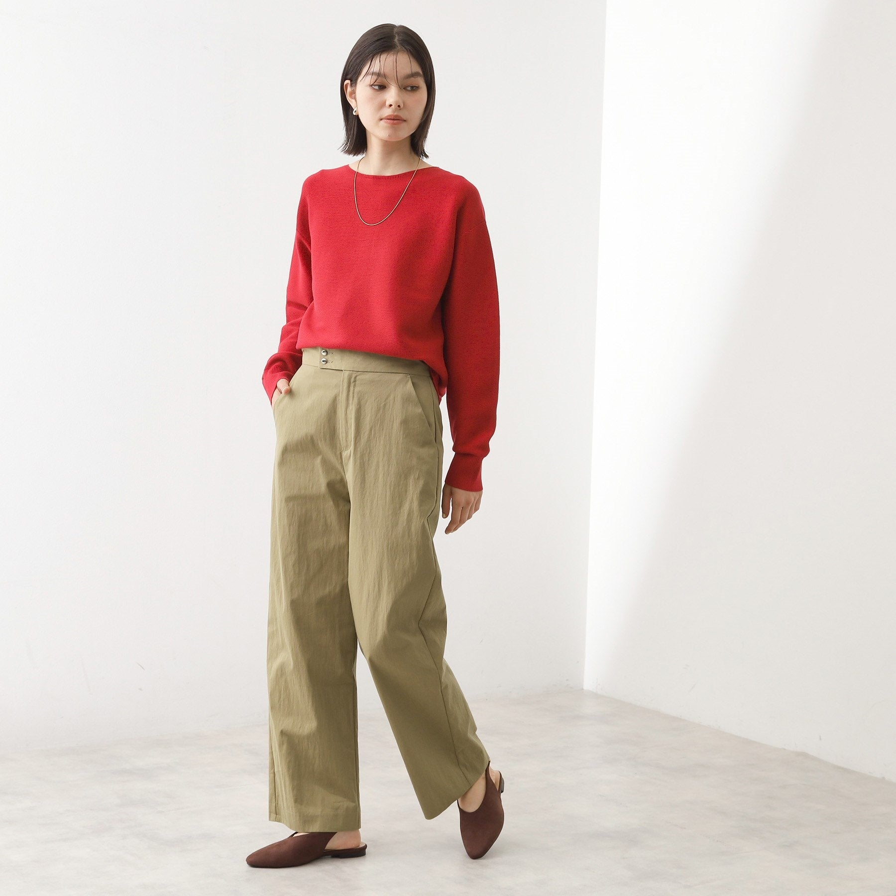 ザ ショップ ティーケー  (ウィメン) THE SHOP TK(Women) コットンナイロンデザイン釦パンツ （スミクロ(018)） スミクロ(018)