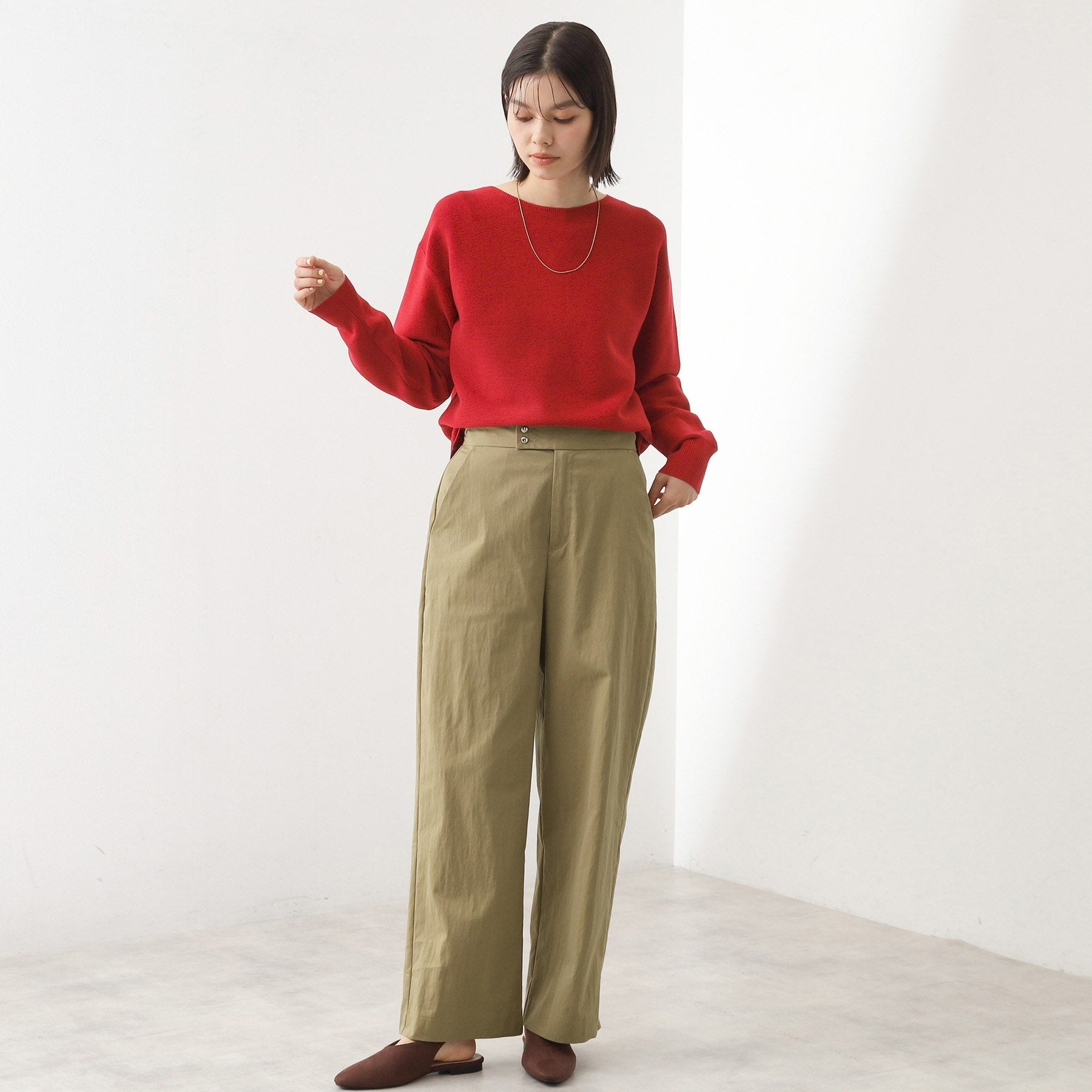 ザ ショップ ティーケー  (ウィメン) THE SHOP TK(Women) コットンナイロンデザイン釦パンツ （スミクロ(018)） スミクロ(018)