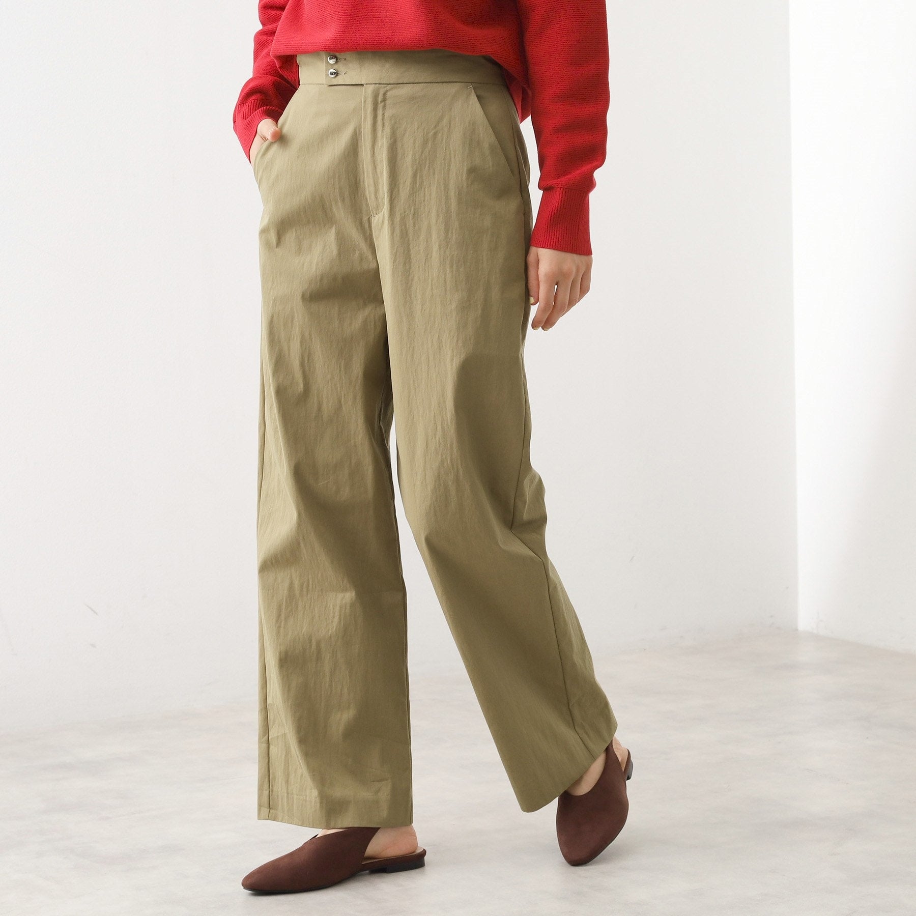 ザ ショップ ティーケー  (ウィメン) THE SHOP TK(Women) コットンナイロンデザイン釦パンツ （ピンクベージュ(053)） ピンクベージュ(053)