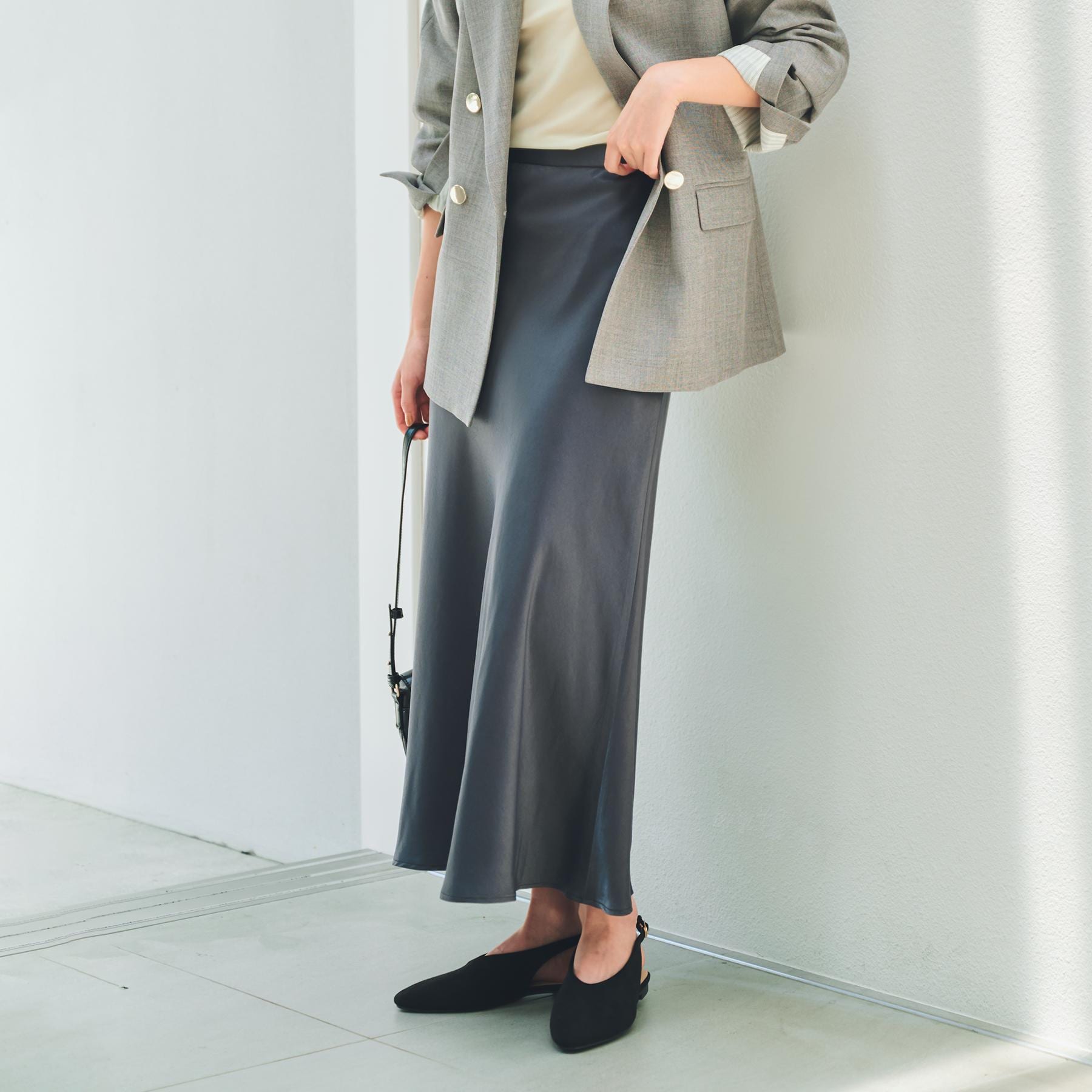 ザ ショップ ティーケー  (ウィメン) THE SHOP TK(Women) サテンAラインスカート （スミクロ(018)） スミクロ(018)