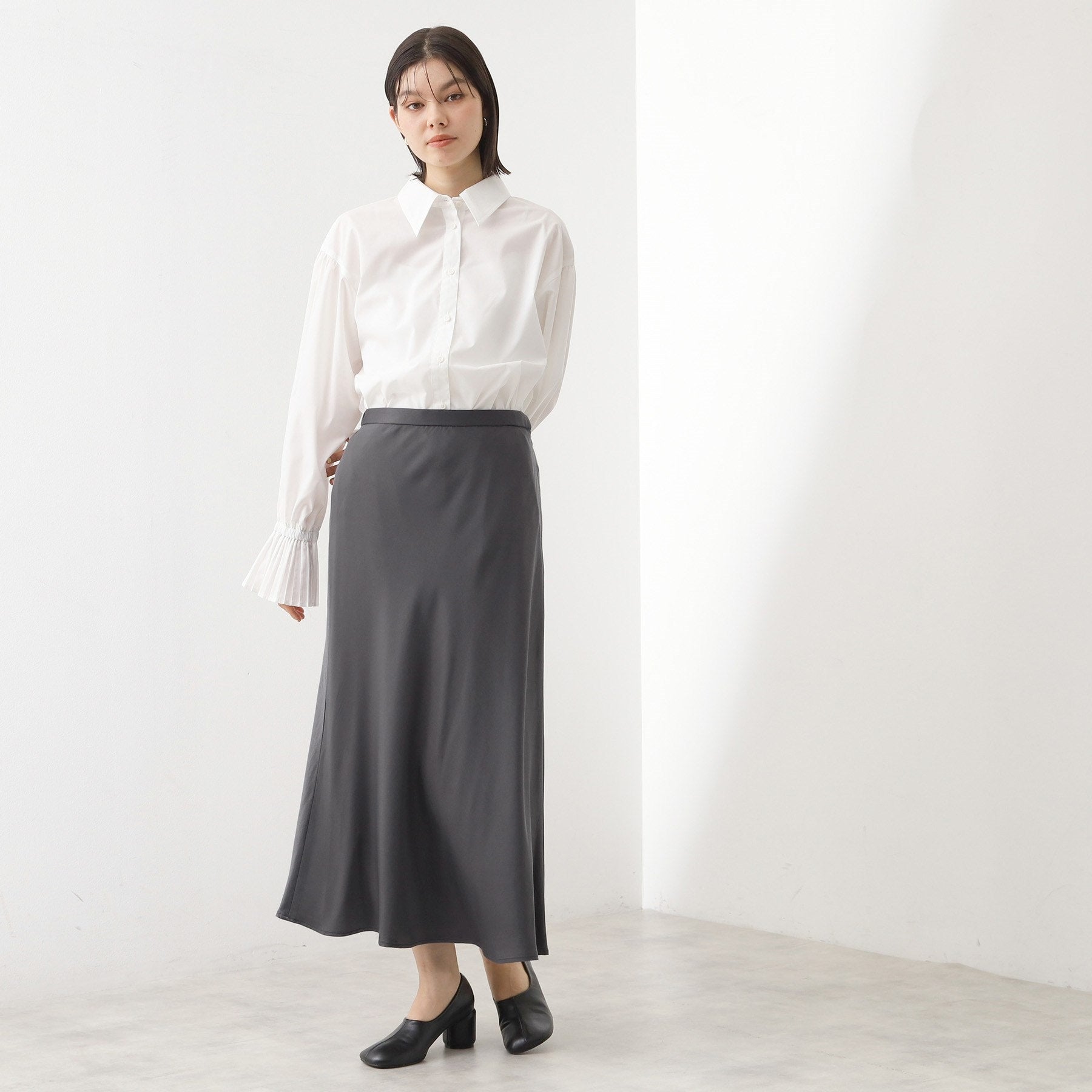 ザ ショップ ティーケー  (ウィメン) THE SHOP TK(Women) サテンAラインスカート （スミクロ(018)） スミクロ(018)