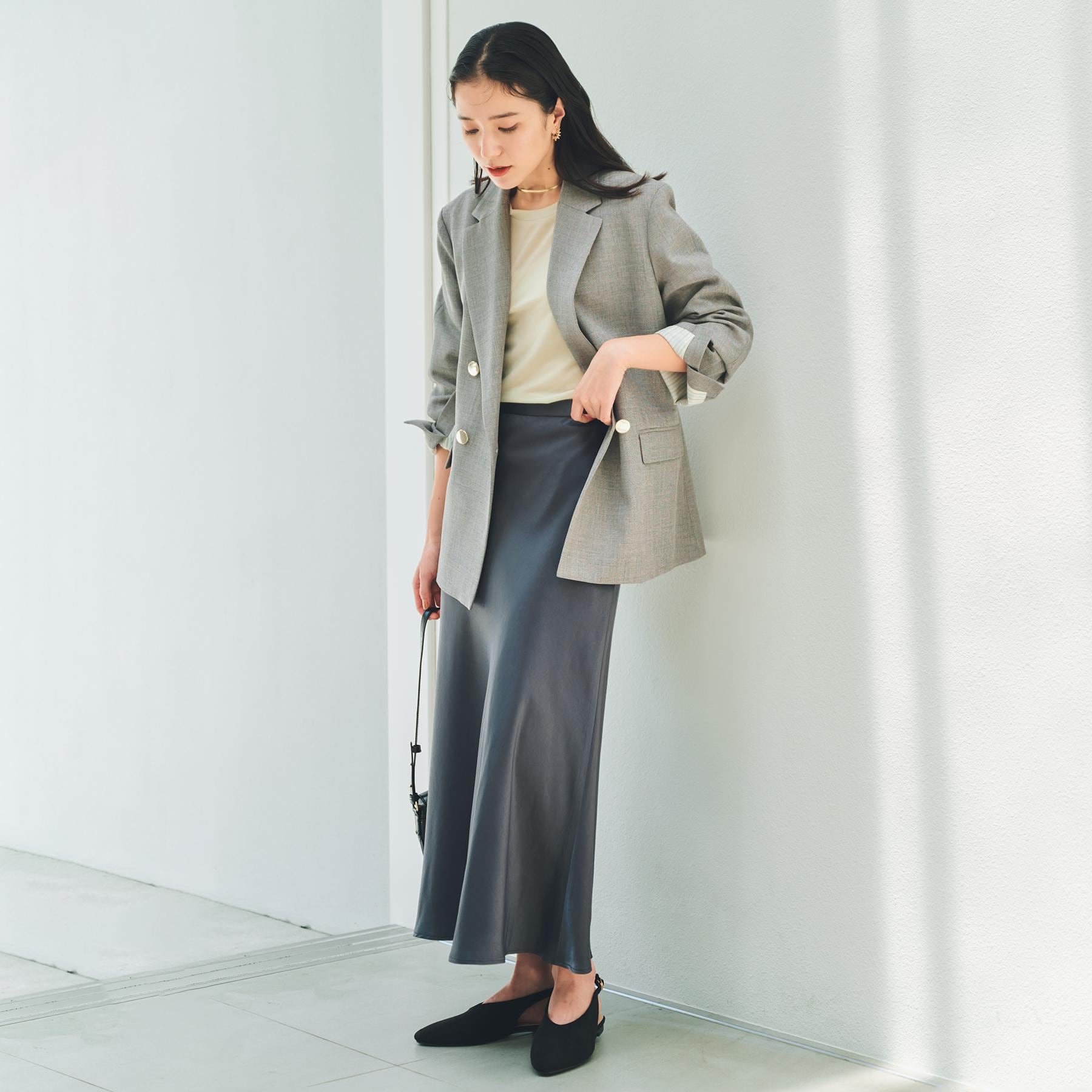ザ ショップ ティーケー  (ウィメン) THE SHOP TK(Women) サテンAラインスカート （スミクロ(018)） スミクロ(018)