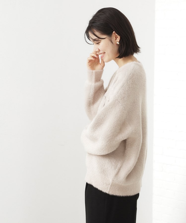 ザ ショップ ティーケー  (ウィメン) THE SHOP TK(Women) ベルベットフェザーロゴニットプルオーバー （チャコールグレー(014)） チャコールグレー(014)