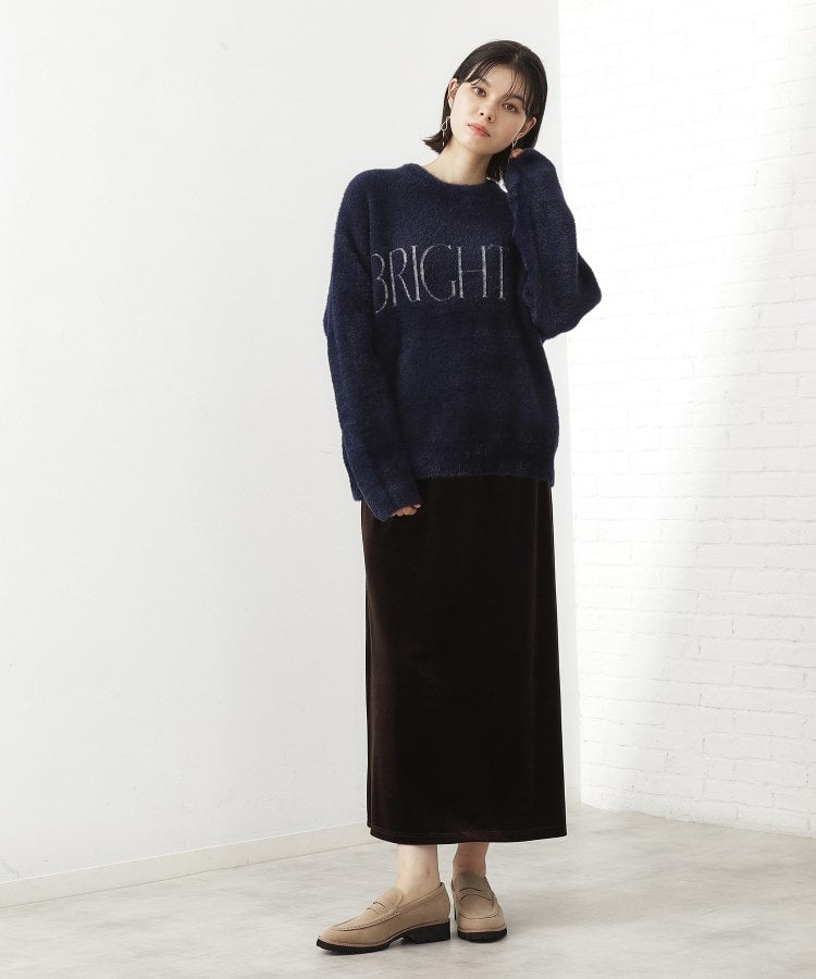 ザ ショップ ティーケー  (ウィメン) THE SHOP TK(Women) ベルベットフェザーロゴニットプルオーバー （チャコールグレー(014)） チャコールグレー(014)
