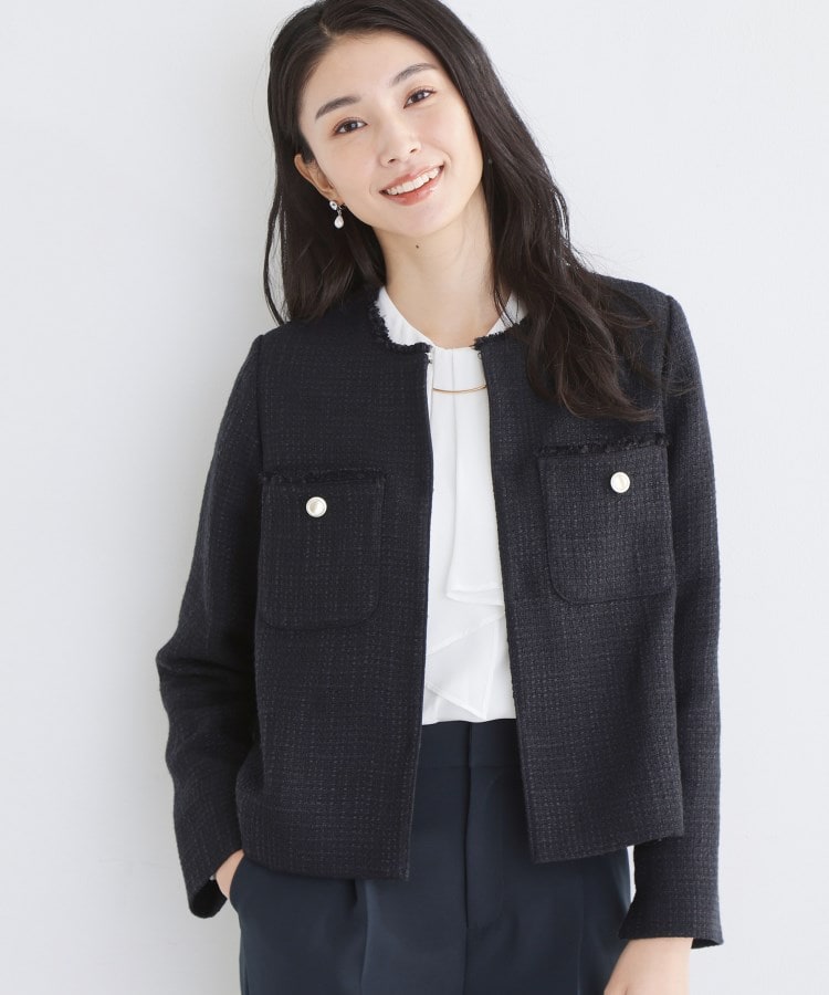 ザ ショップ ティーケー  (ウィメン) THE SHOP TK(Women) ツイードノーカラージャケット （ネイビー(094)） ネイビー(094)